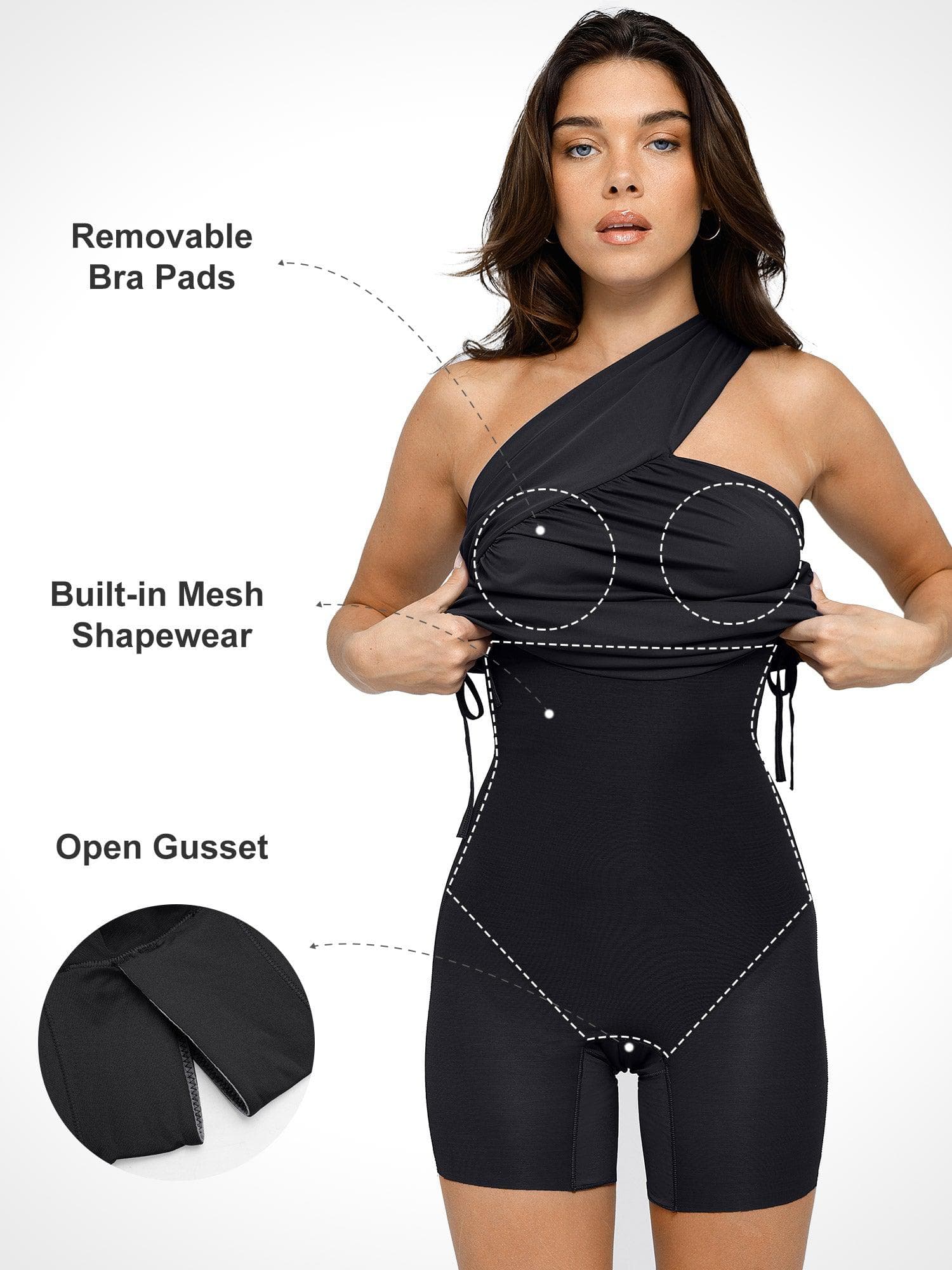 Bluetag Cooling Shapewear One-Shoulder Ruched Bodycon Dress - Image 2