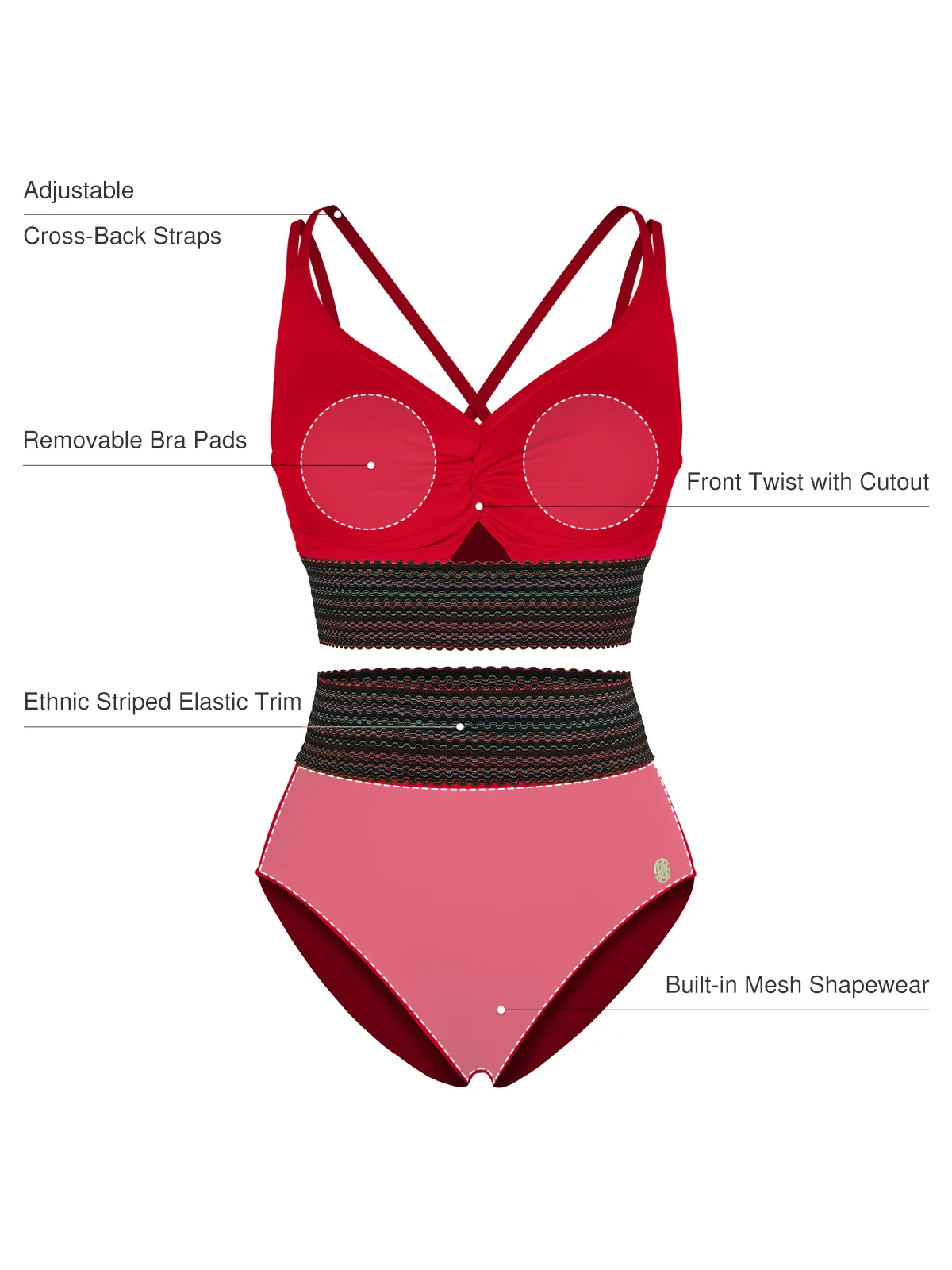 Boho Trim High Waist Tummy Control Bikini Set - Image 23