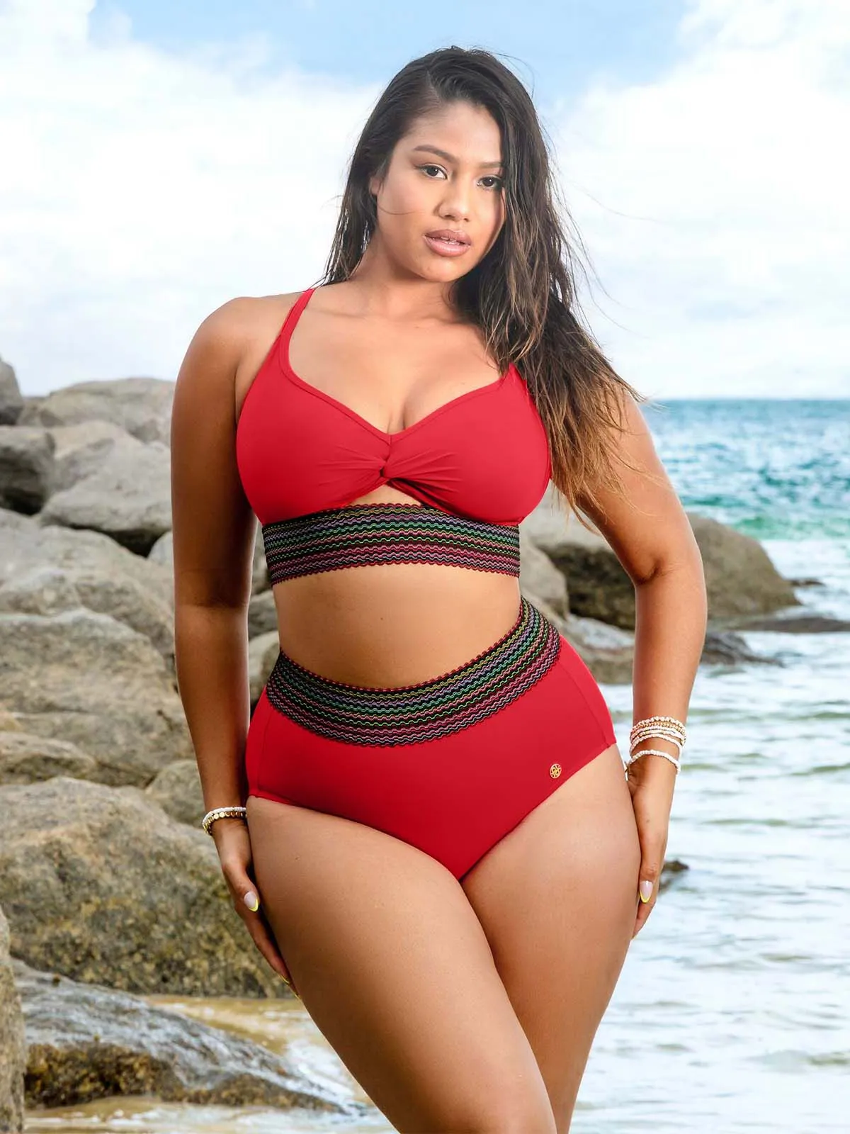 Boho Trim High Waist Tummy Control Bikini Set - Image 27
