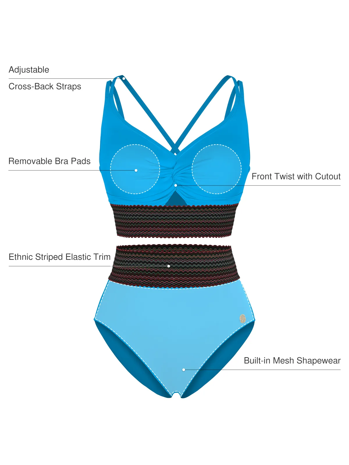 Boho Trim High Waist Tummy Control Bikini Set - Image 38