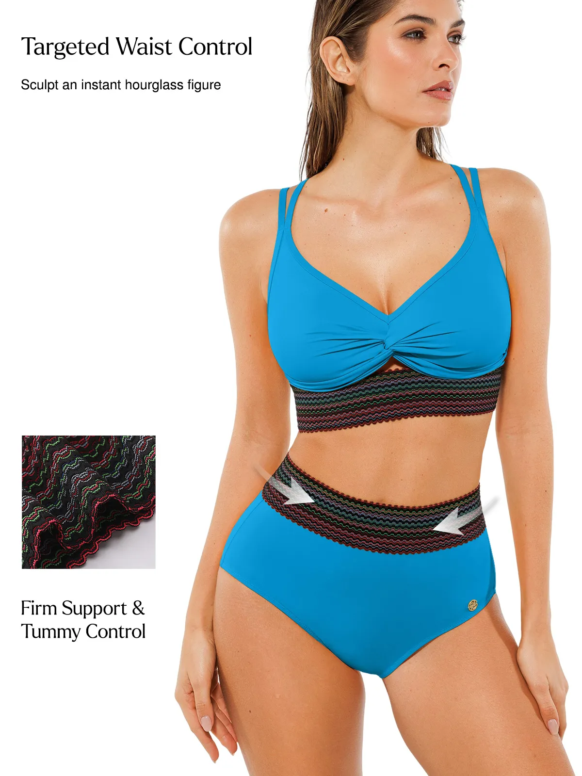 Boho Trim High Waist Tummy Control Bikini Set - Image 39