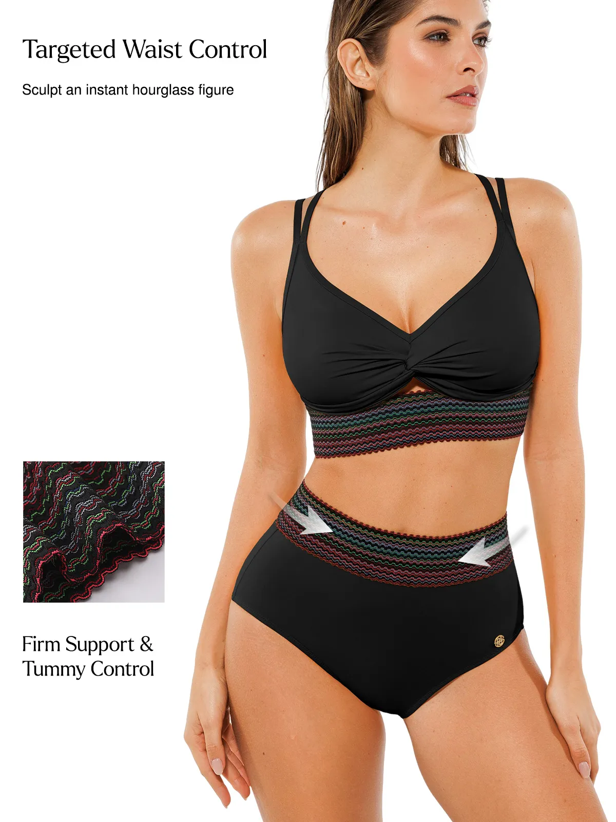 Boho Trim High Waist Tummy Control Bikini Set - Image 4