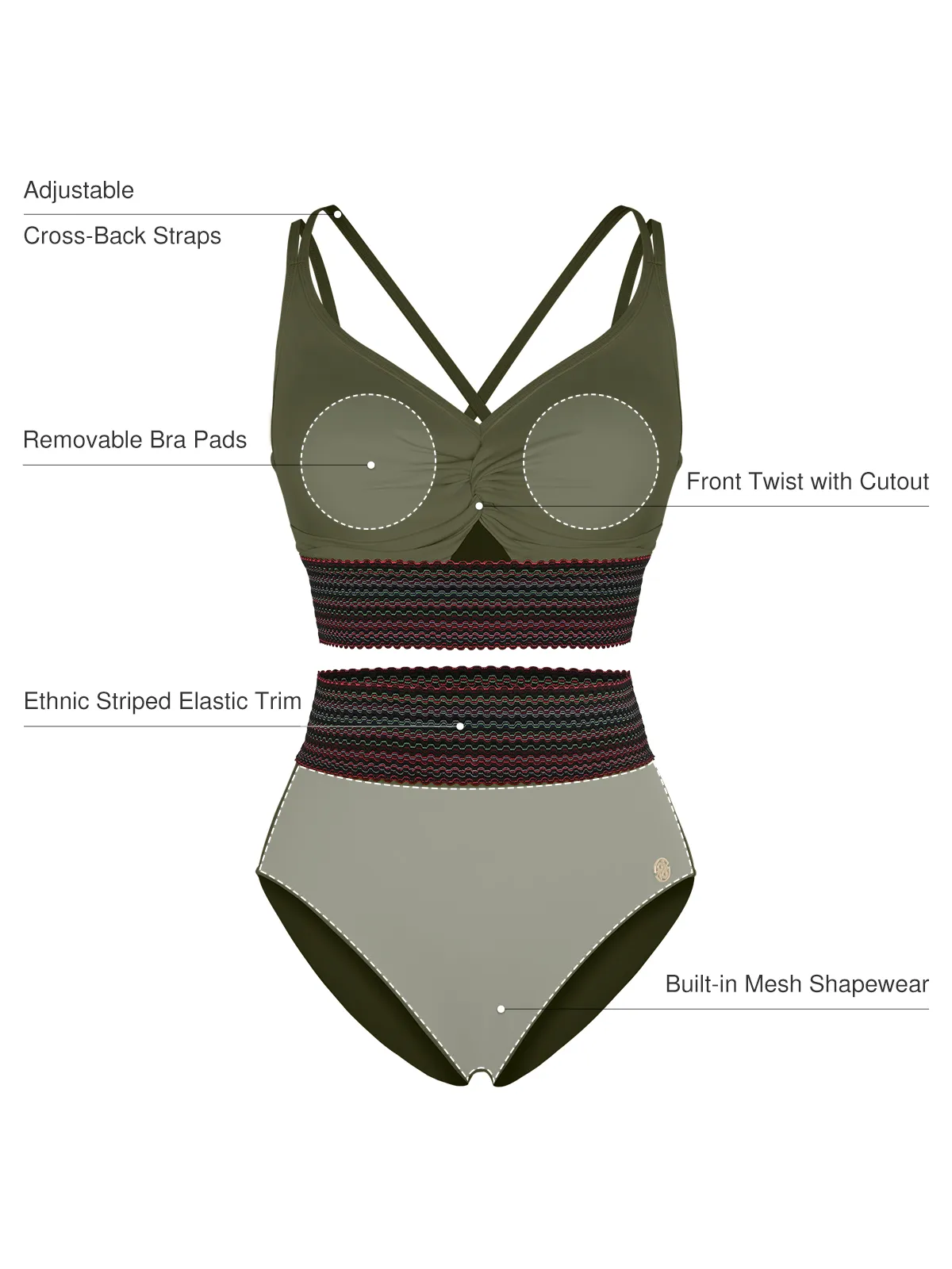 Boho Trim High Waist Tummy Control Bikini Set - Image 51