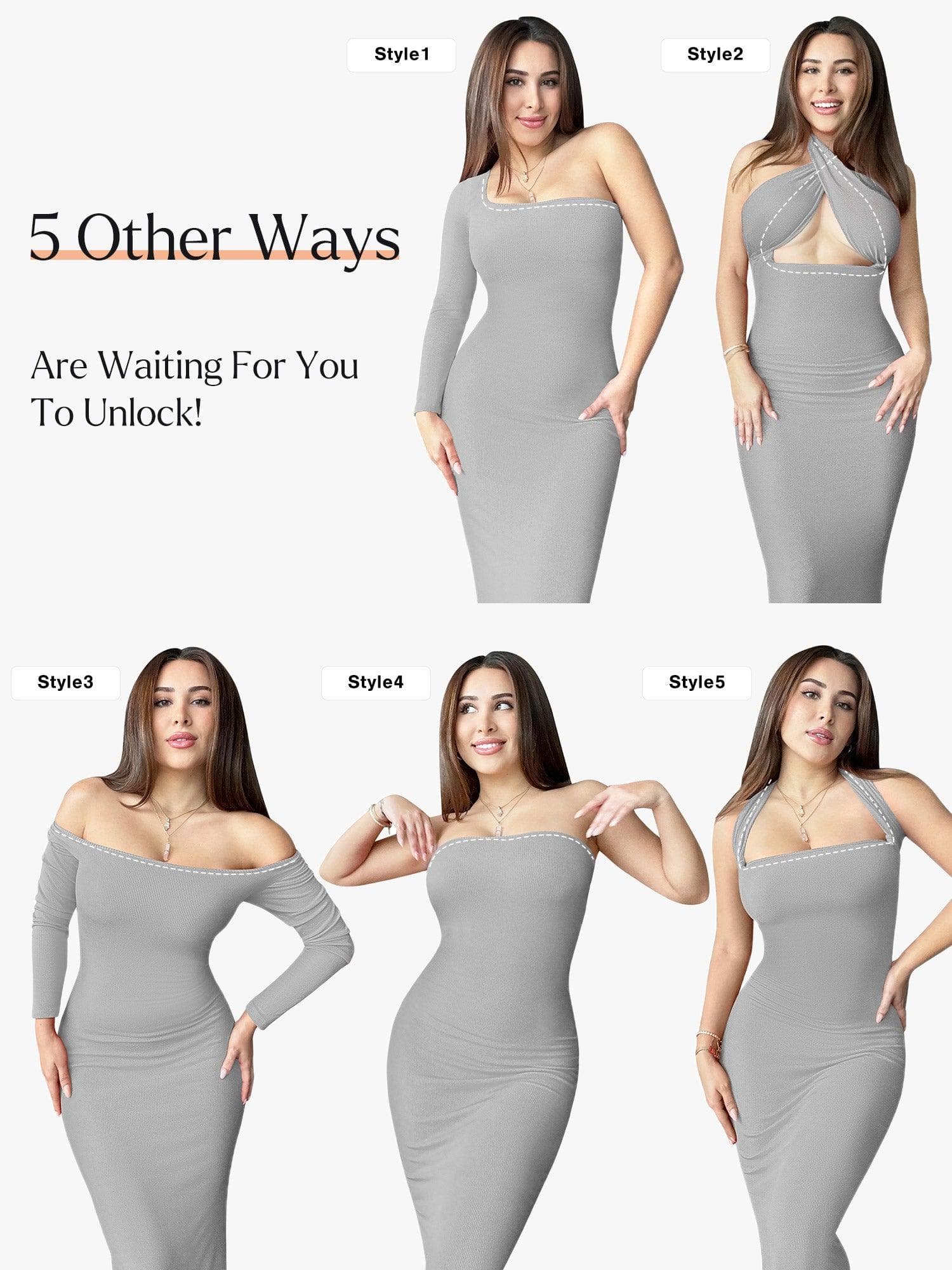 Shapewear Square Neck Long Sleeve Slimming Modal Maxi Dress - Image 11