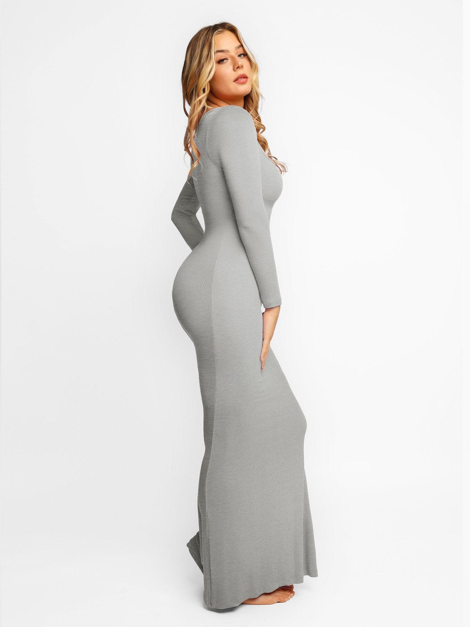 Shapewear Square Neck Long Sleeve Slimming Modal Maxi Dress - Image 12