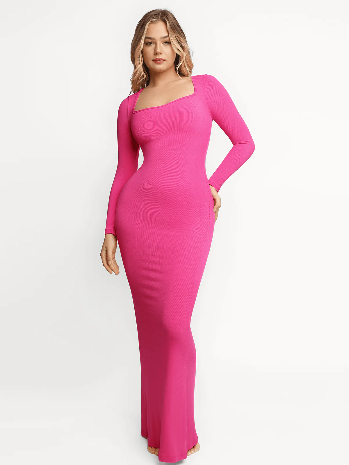 Shapewear Square Neck Long Sleeve Slimming Modal Maxi Dress - Image 14