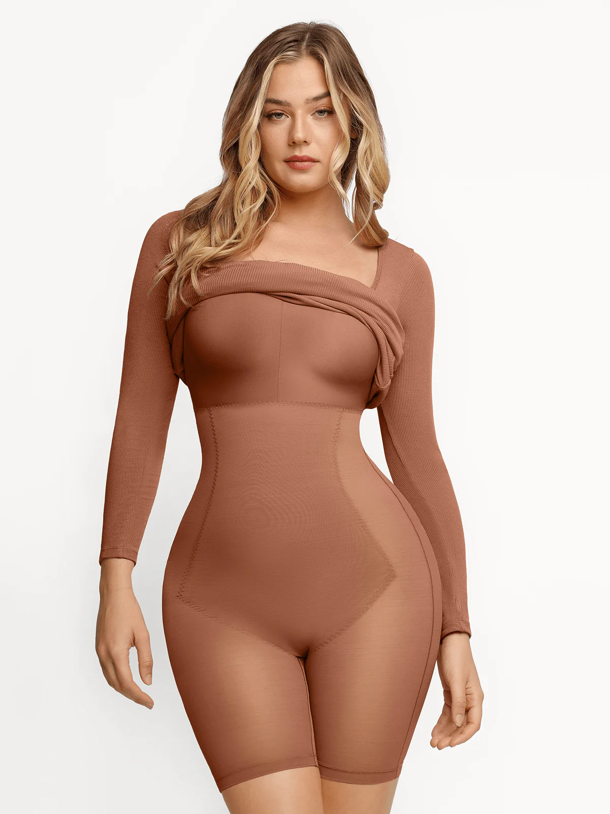 Shapewear Square Neck Long Sleeve Slimming Modal Maxi Dress - Image 26