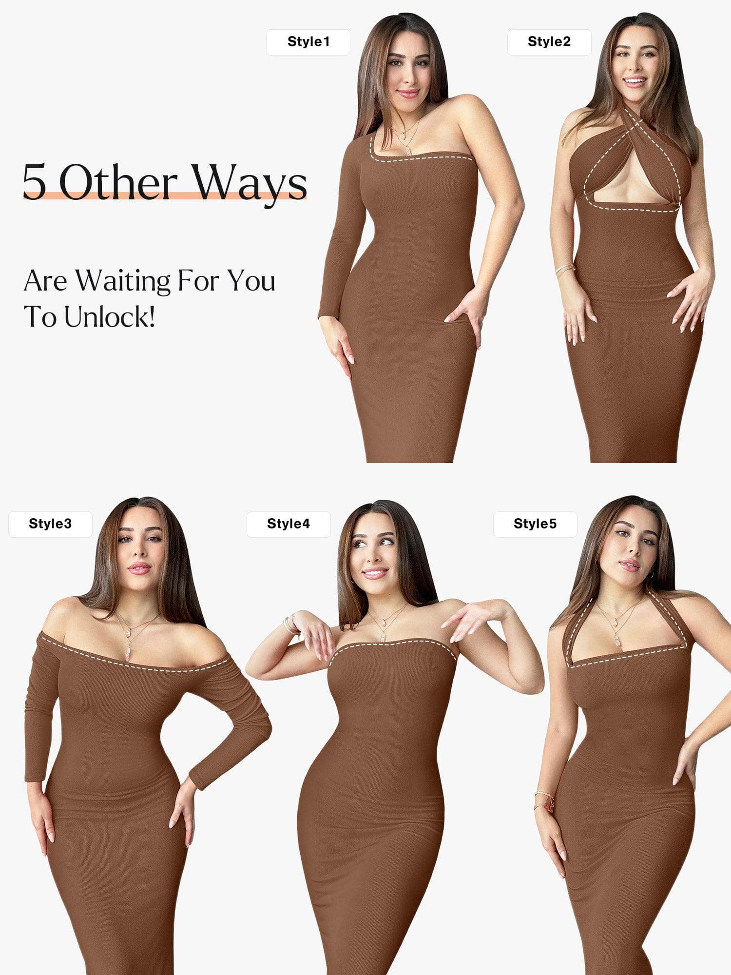 Shapewear Square Neck Long Sleeve Slimming Modal Maxi Dress - Image 27