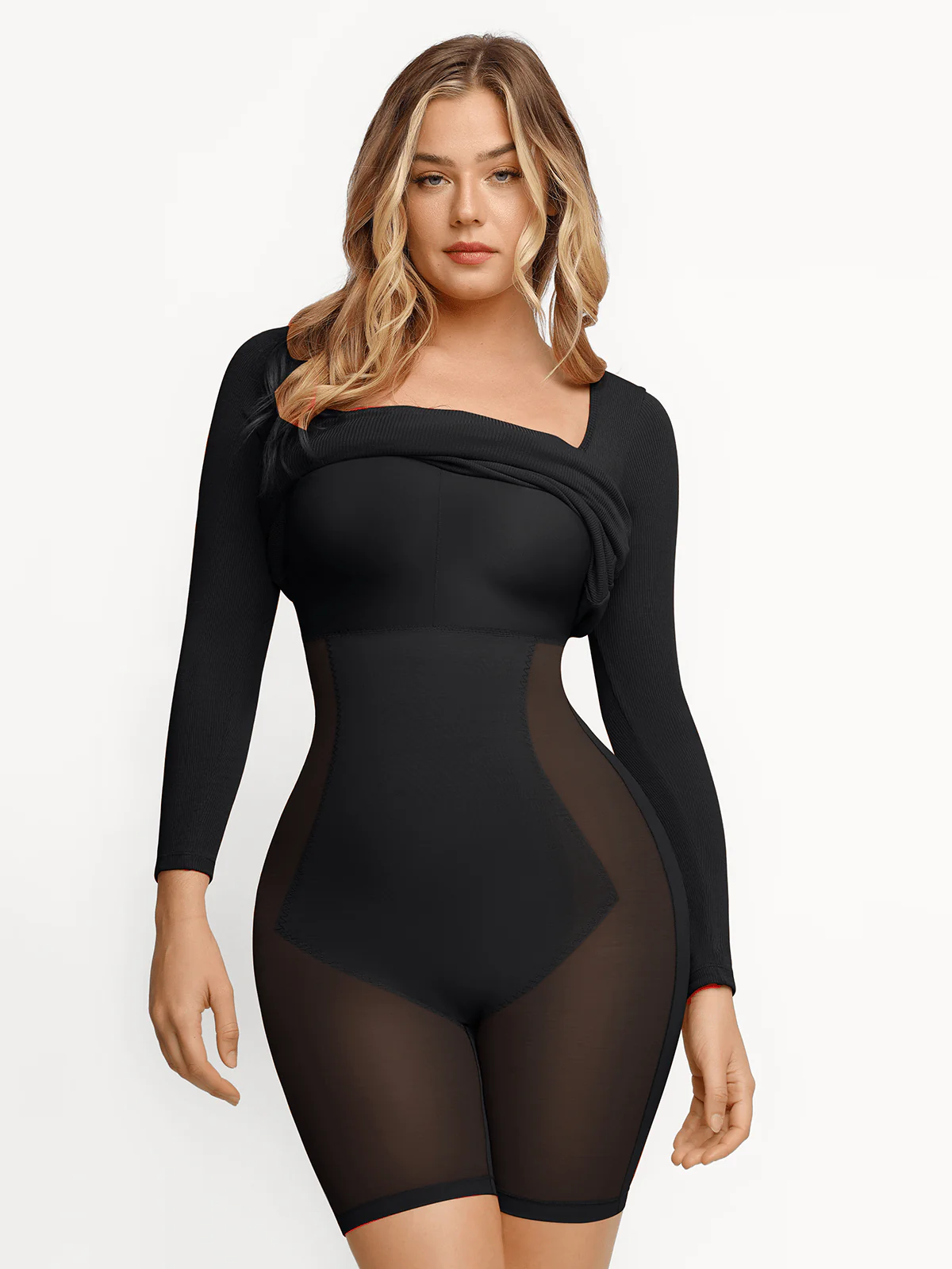 Shapewear Square Neck Long Sleeve Slimming Modal Maxi Dress - Image 31