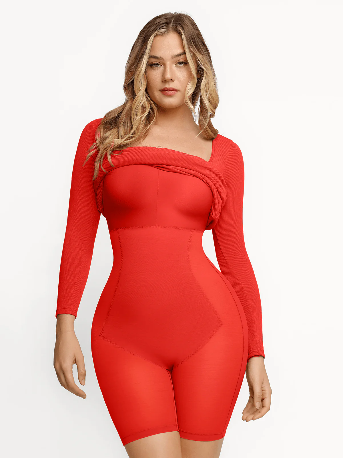 Shapewear Square Neck Long Sleeve Slimming Modal Maxi Dress - Image 36
