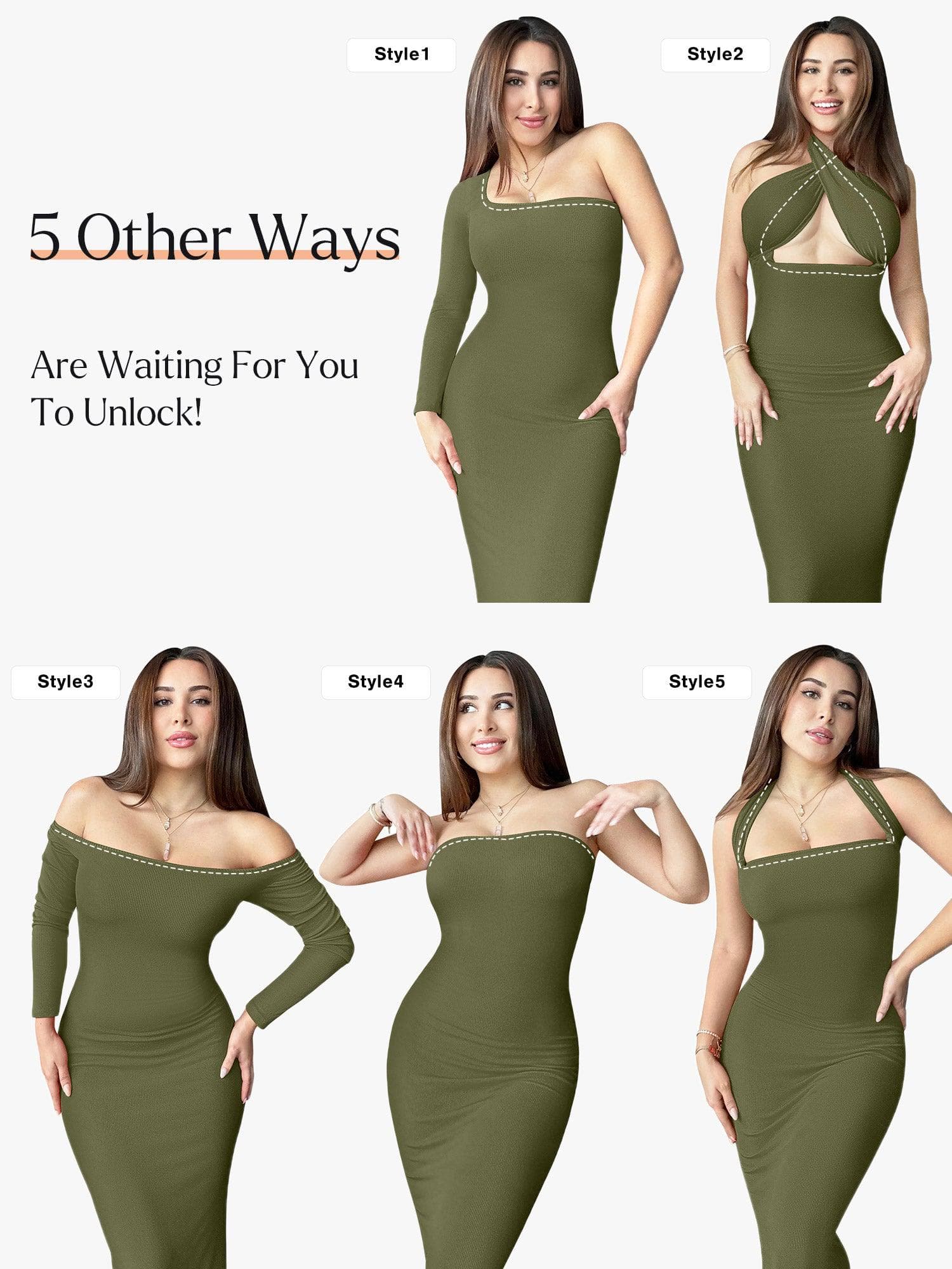 Shapewear Square Neck Long Sleeve Slimming Modal Maxi Dress - Image 4