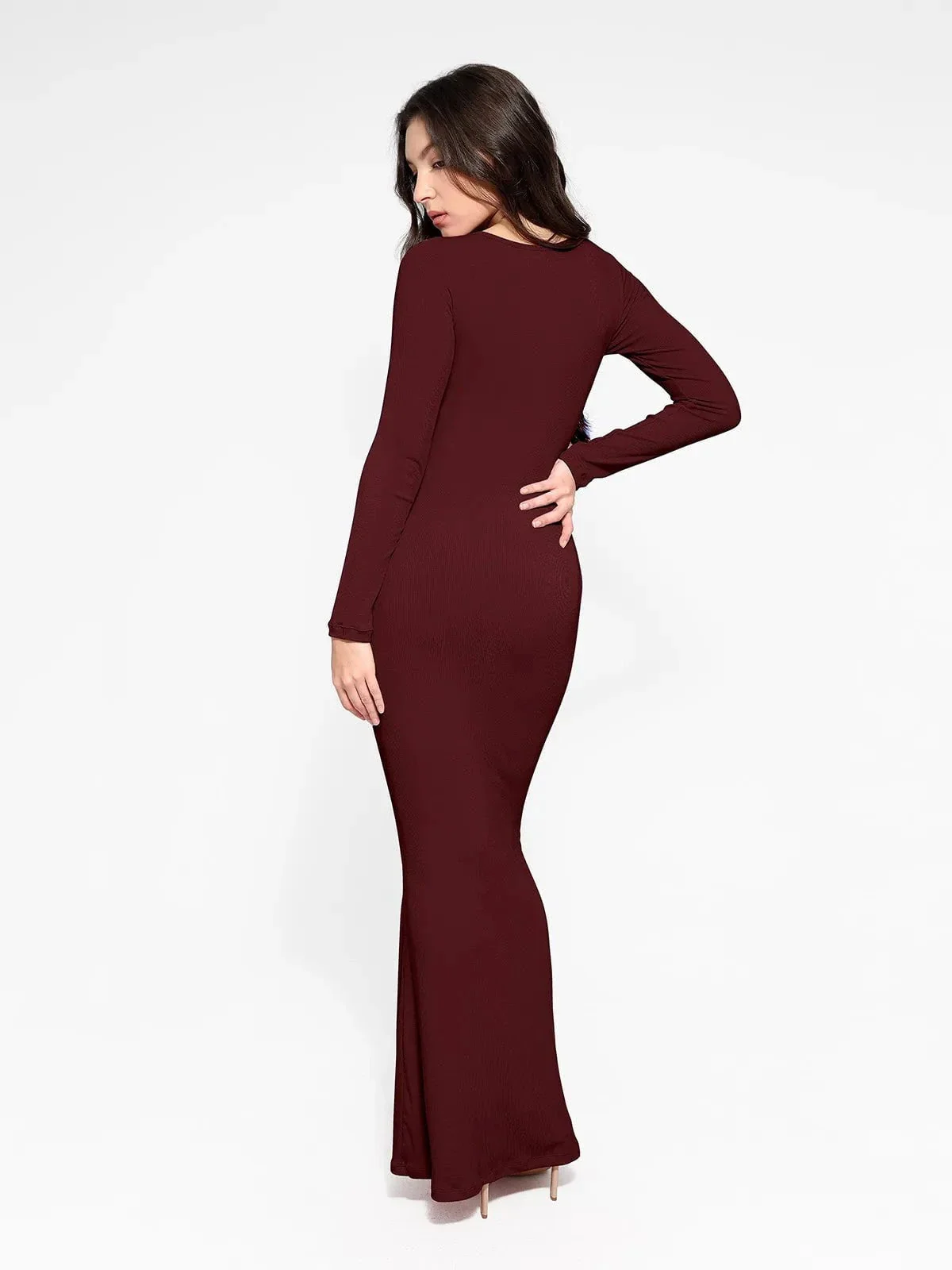 Shapewear Square Neck Long Sleeve Slimming Modal Maxi Dress - Image 47
