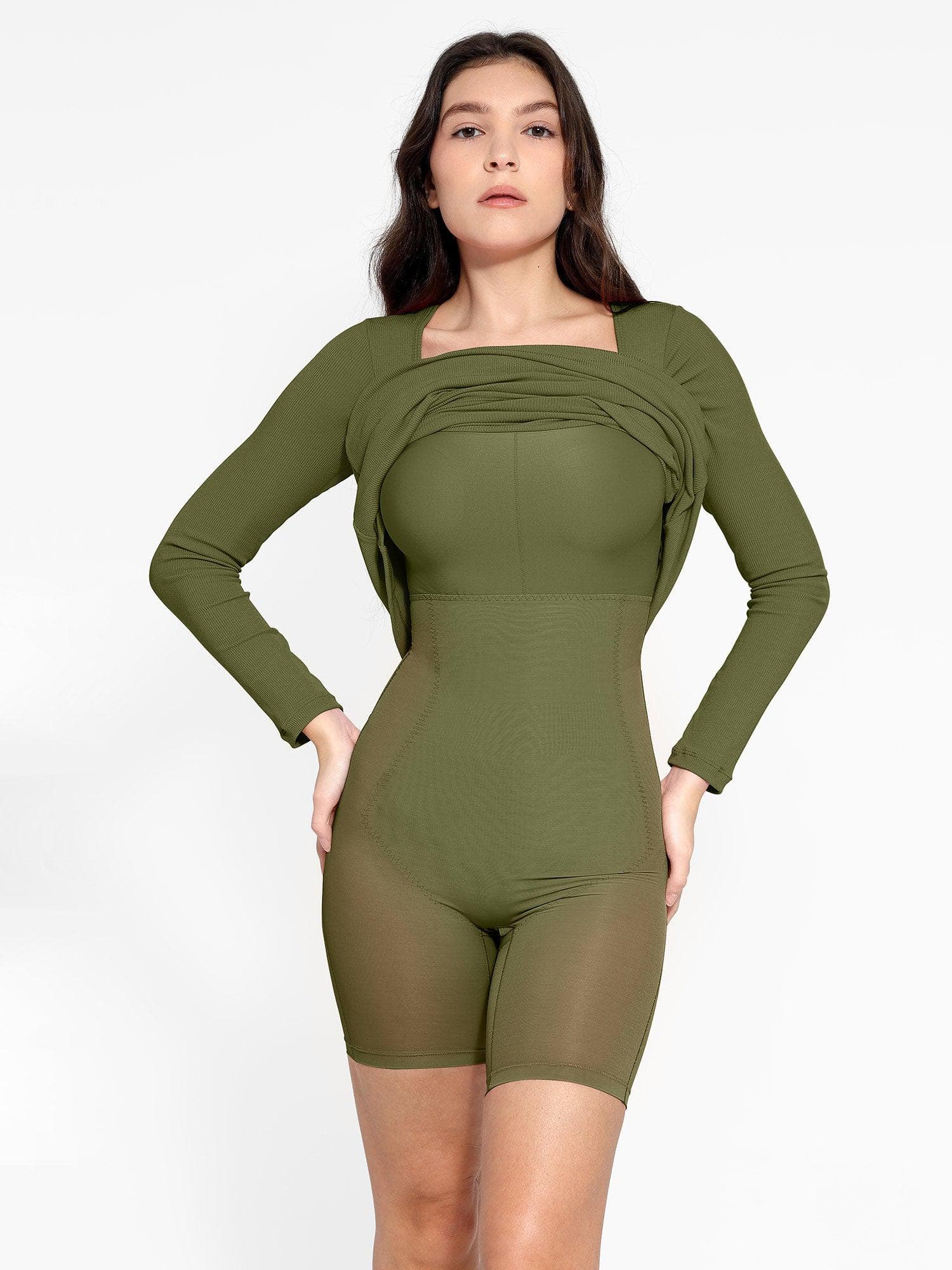 Shapewear Square Neck Long Sleeve Slimming Modal Maxi Dress - Image 5