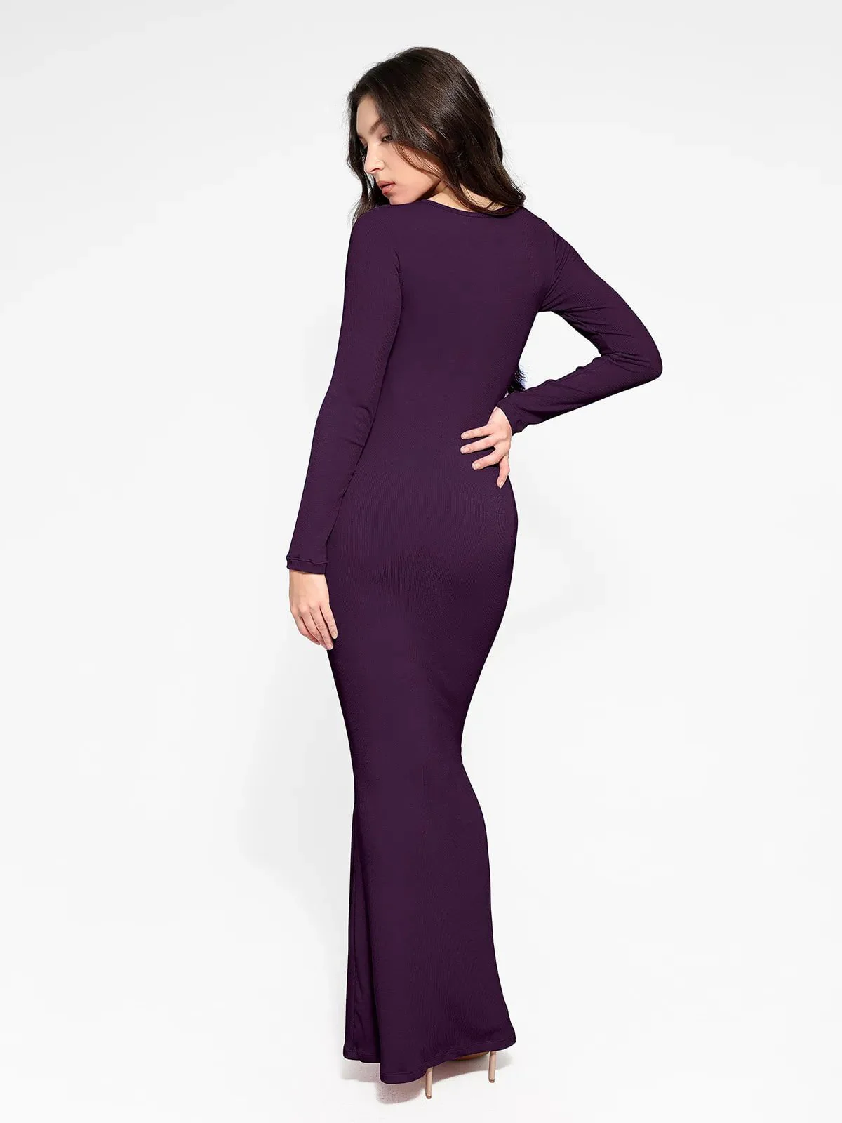 Shapewear Square Neck Long Sleeve Slimming Modal Maxi Dress - Image 52