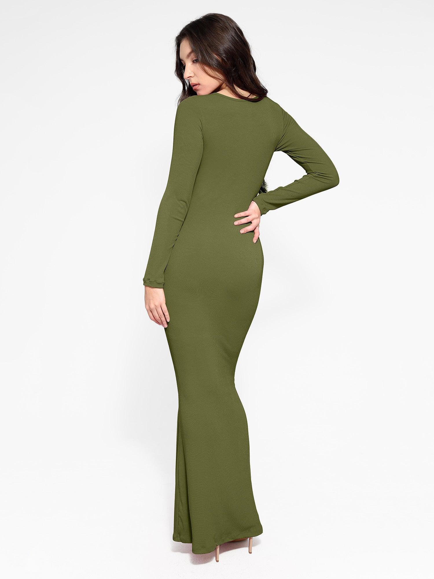 Shapewear Square Neck Long Sleeve Slimming Modal Maxi Dress - Image 7