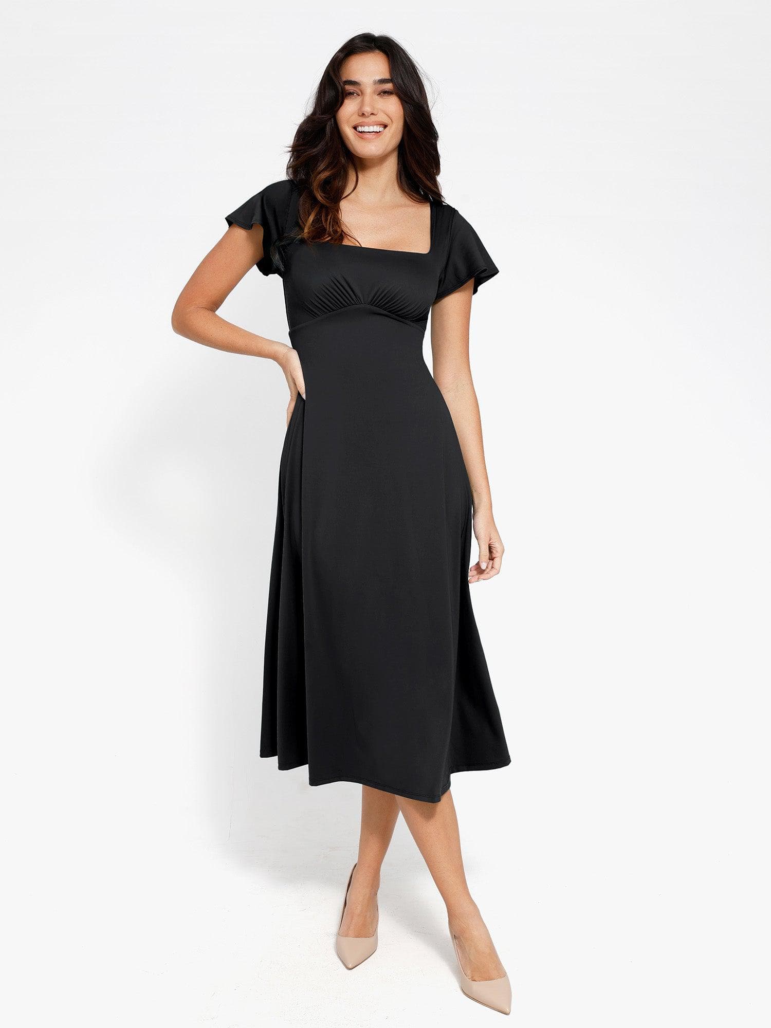 Shapewear Built-In Tummy Control A-Line Midi Dresses - Image 11