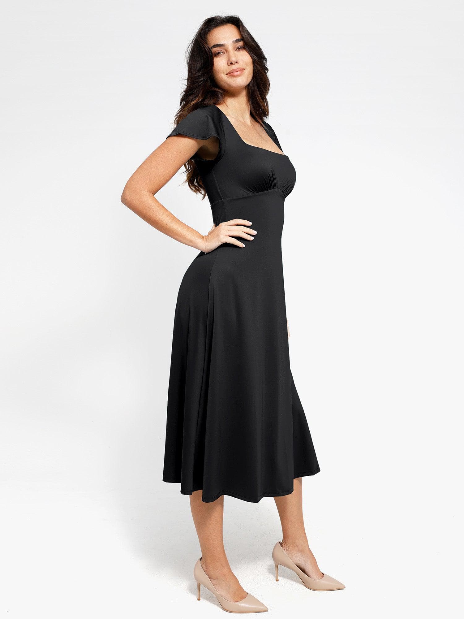 Shapewear Built-In Tummy Control A-Line Midi Dresses - Image 13