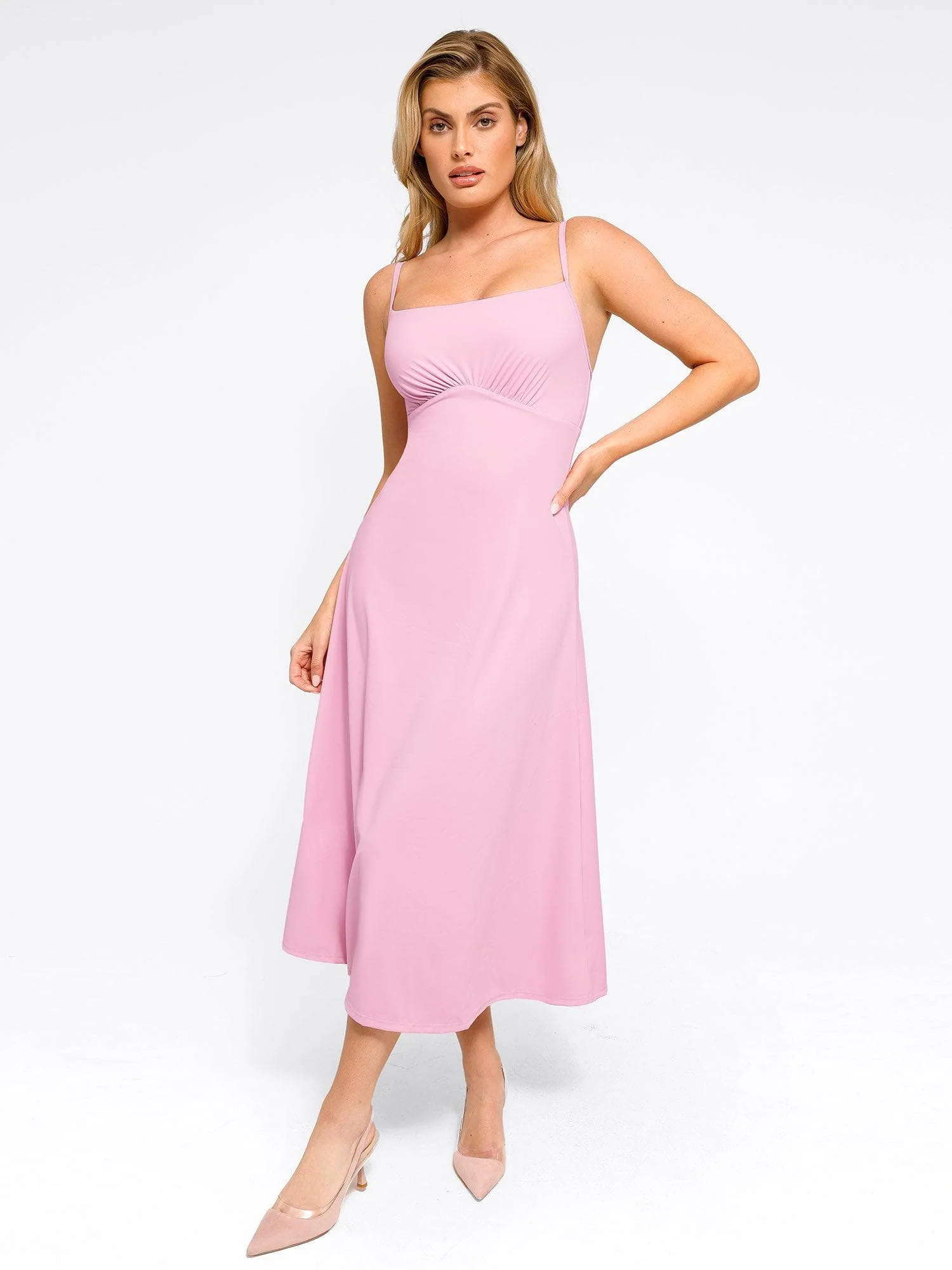 Shapewear Built-In Tummy Control A-Line Midi Dresses - Image 16