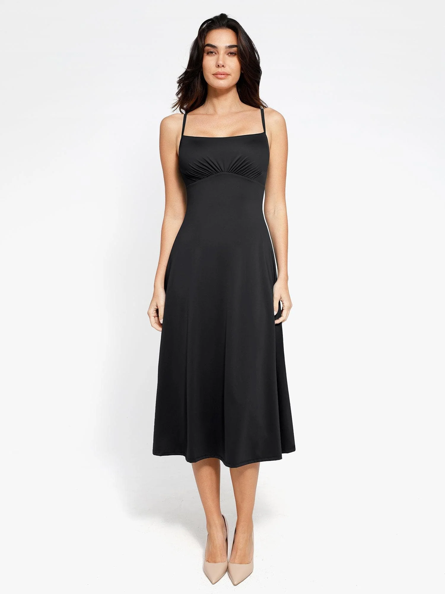 Shapewear Built-In Tummy Control A-Line Midi Dresses - Image 26