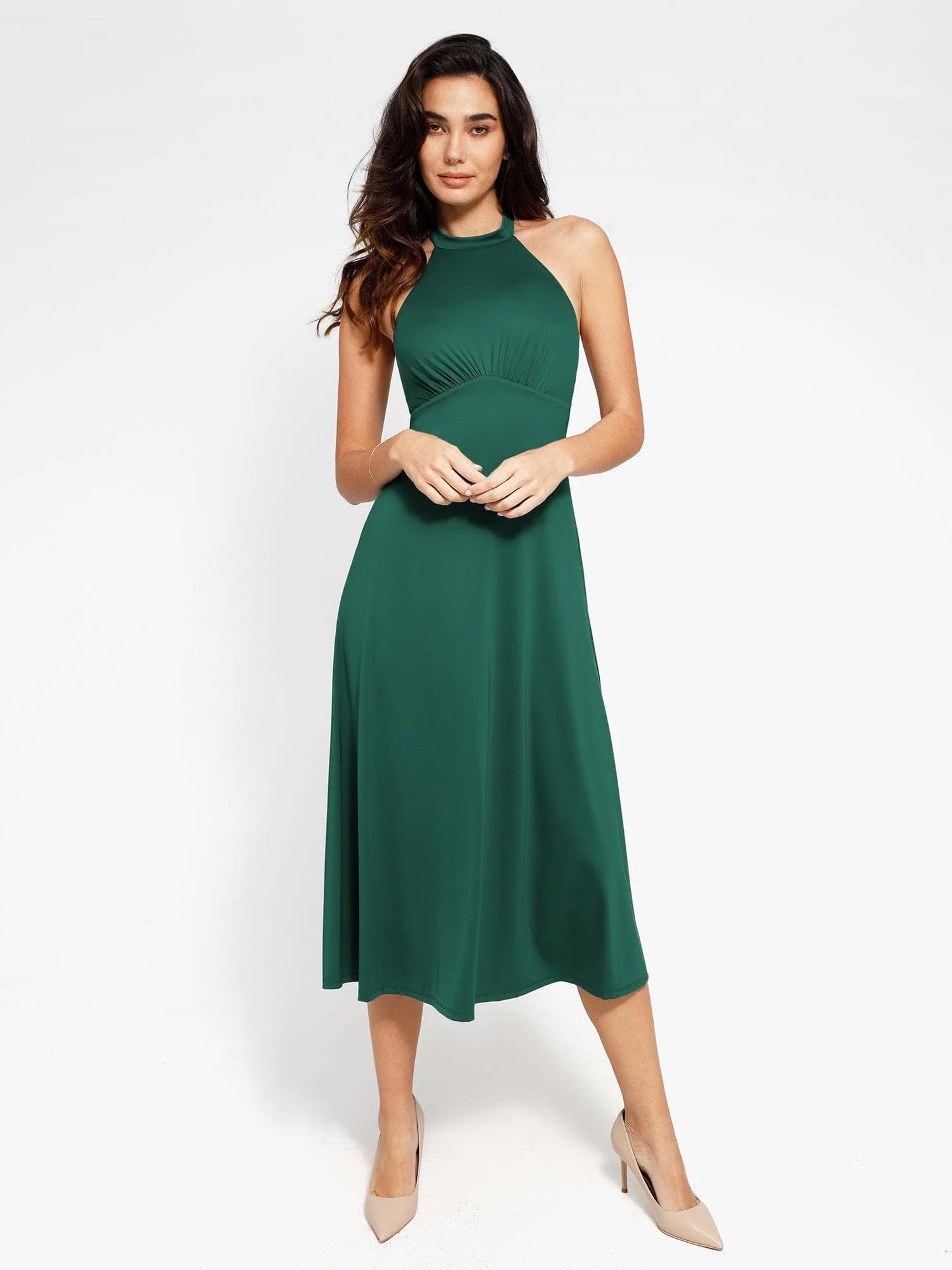 Shapewear Built-In Tummy Control A-Line Midi Dresses - Image 35
