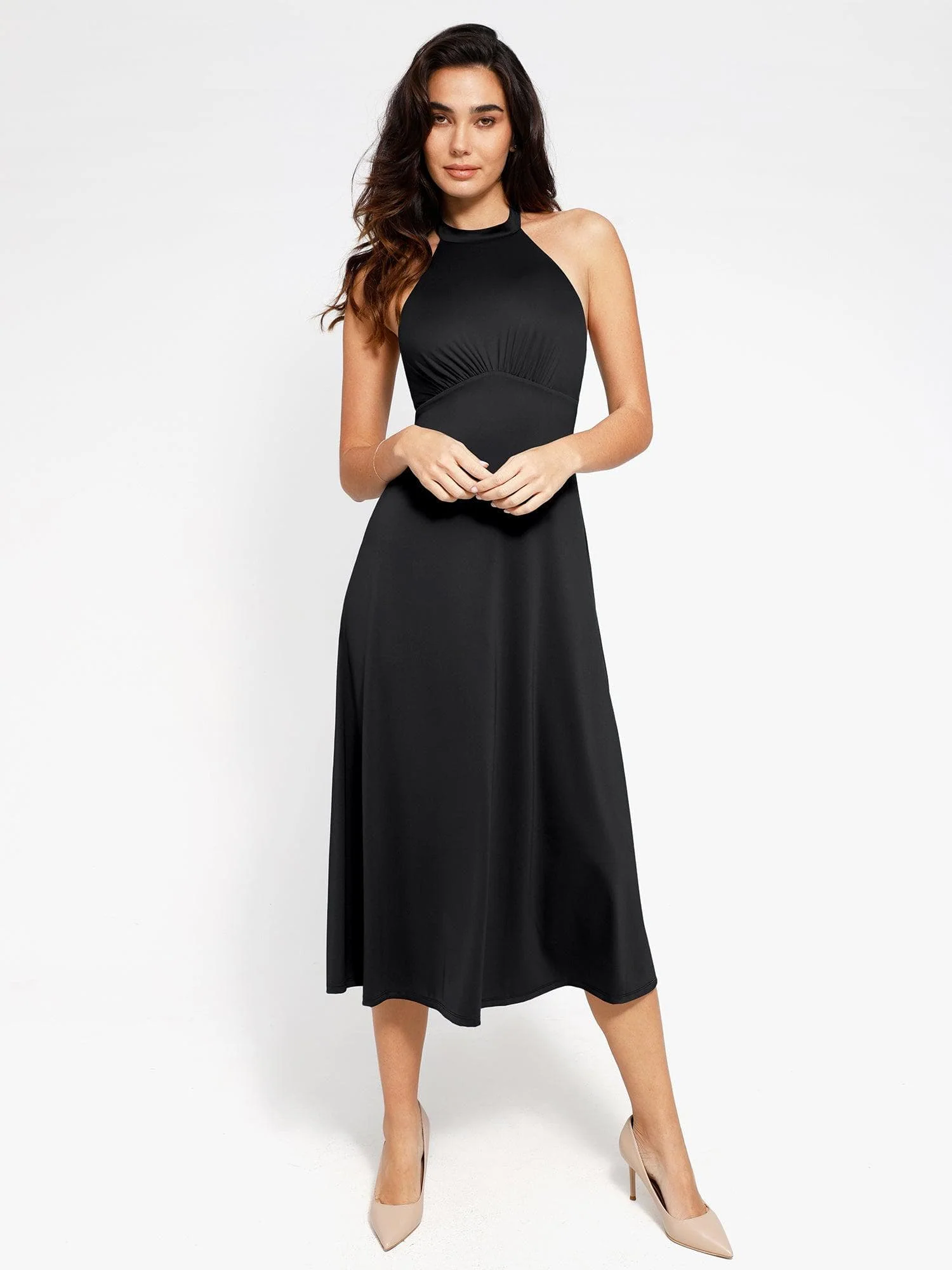 Shapewear Built-In Tummy Control A-Line Midi Dresses - Image 42