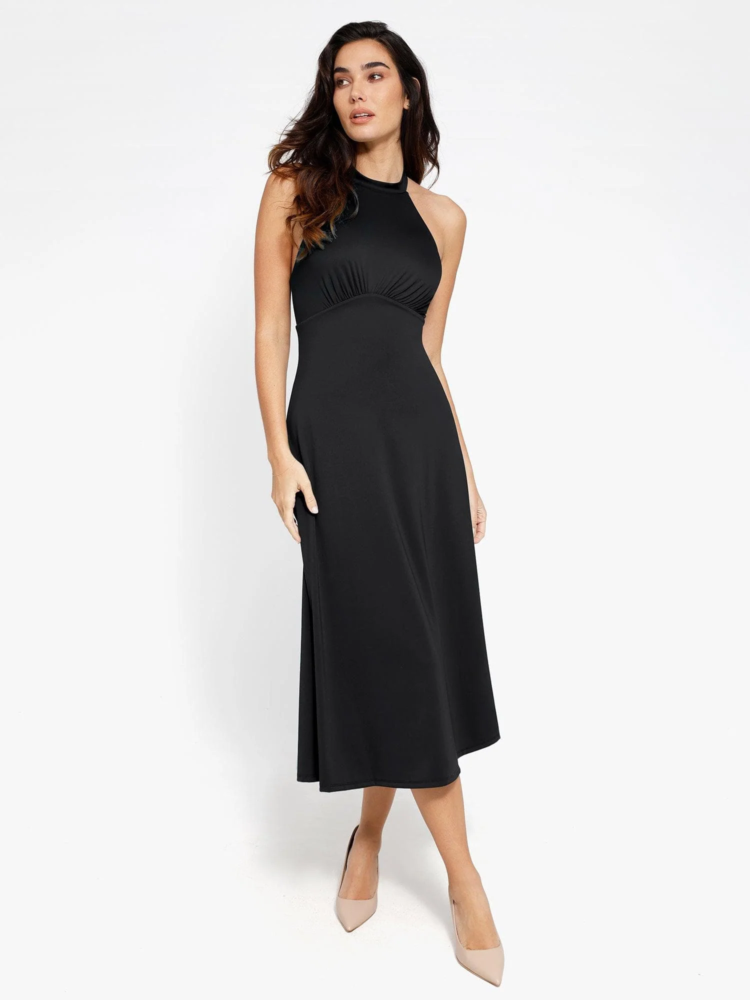 Shapewear Built-In Tummy Control A-Line Midi Dresses - Image 46