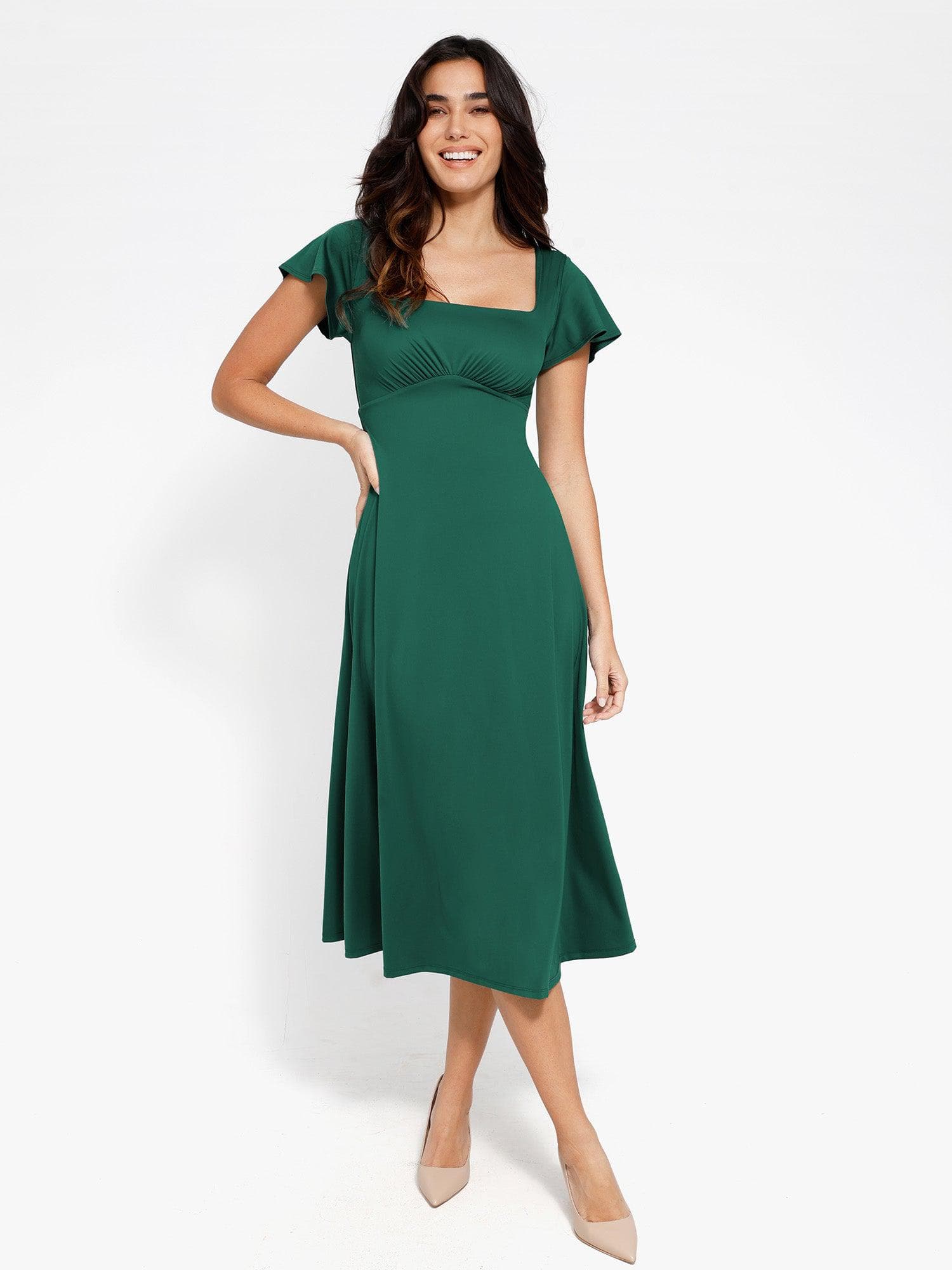 Shapewear Built-In Tummy Control A-Line Midi Dresses - Image 6
