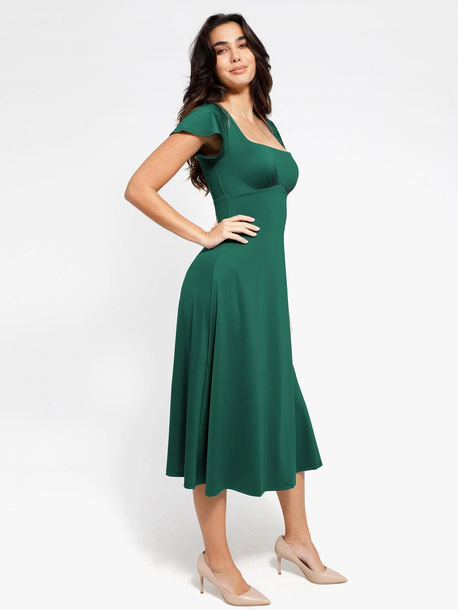 Shapewear Built-In Tummy Control A-Line Midi Dresses - Image 8
