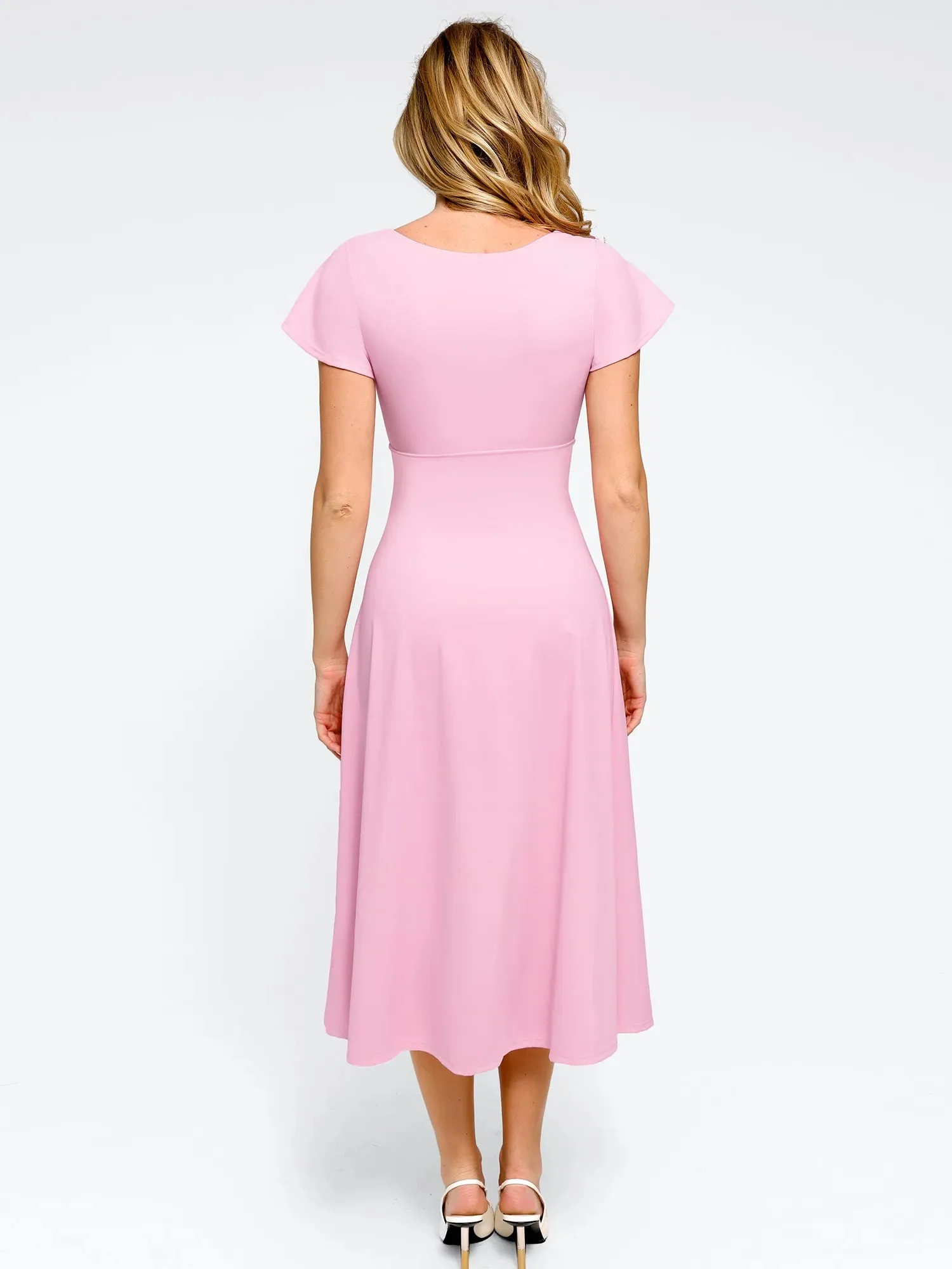 Shapewear Flutter Sleeve Sculpting A-Line Midi Dress - Image 4