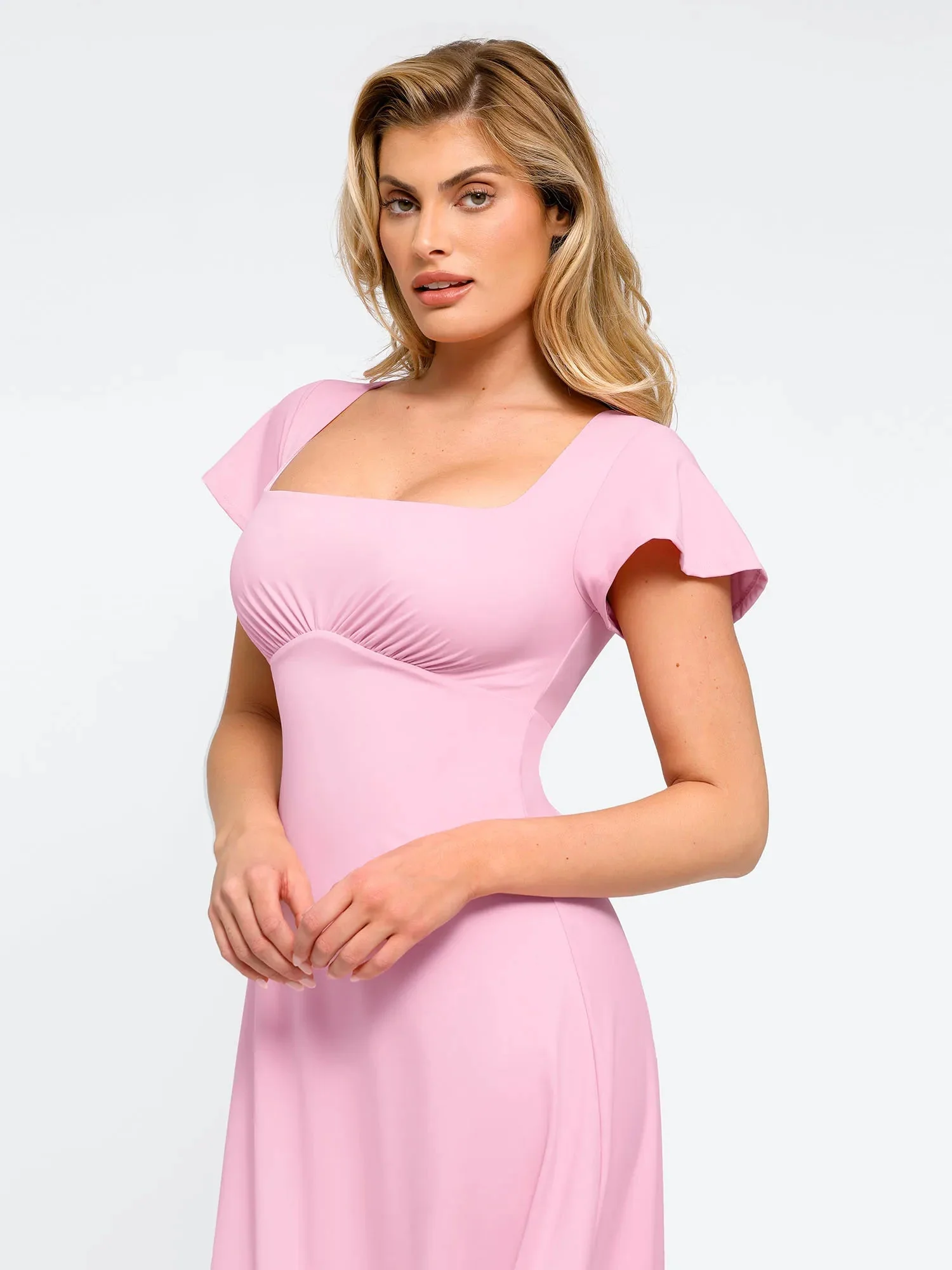 Shapewear Flutter Sleeve Sculpting A-Line Midi Dress - Image 6