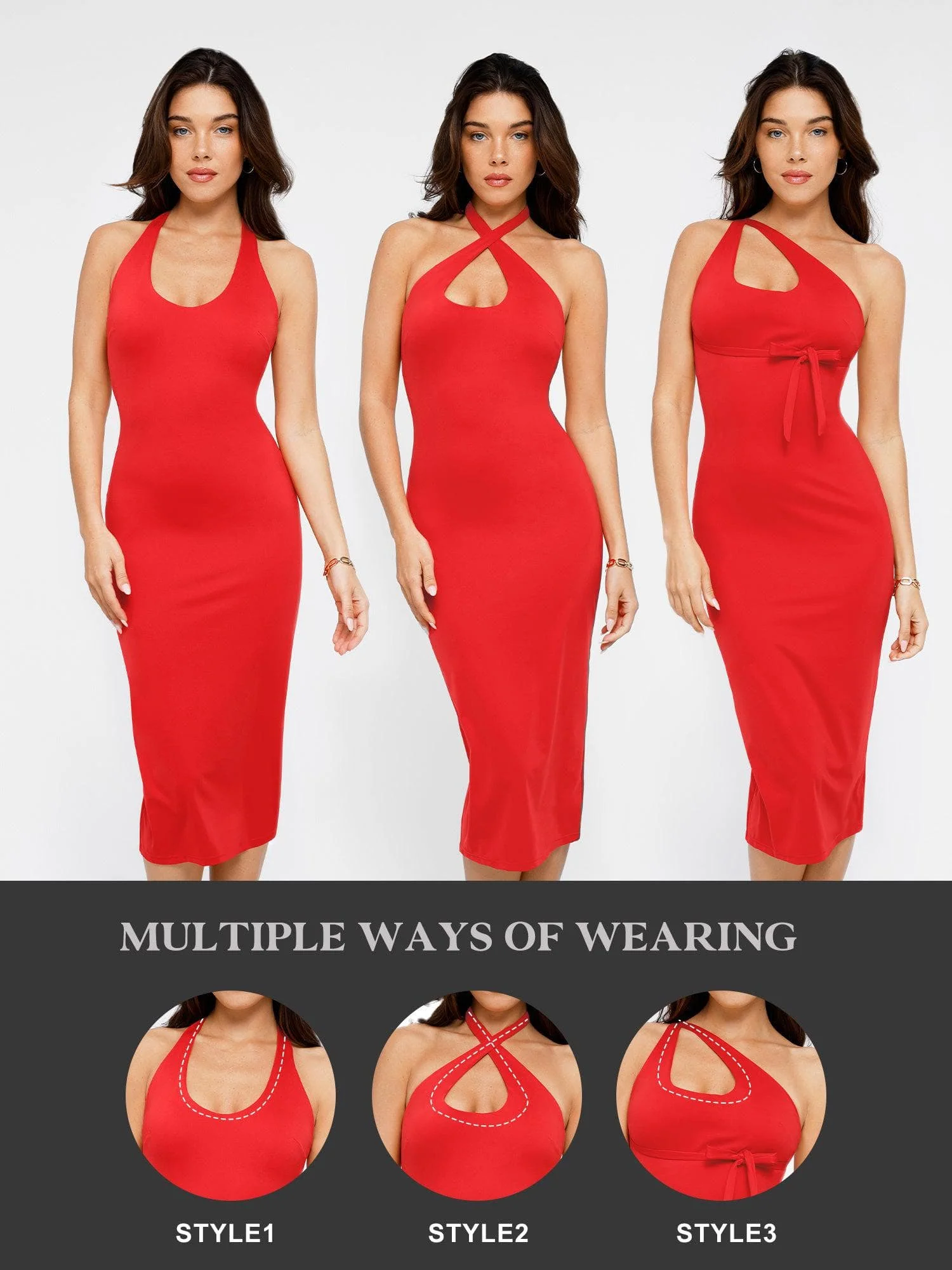 Shapewear Convertible Backless Halter Sculpting Midi Dress - Image 19