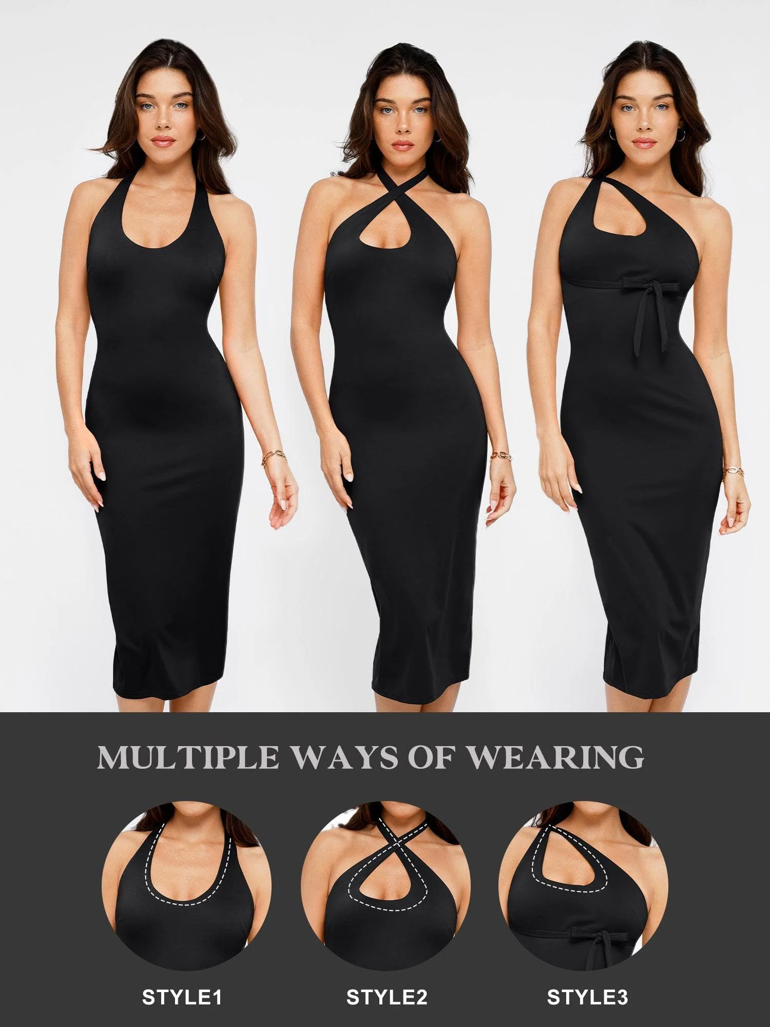 Shapewear Convertible Backless Halter Sculpting Midi Dress - Image 3