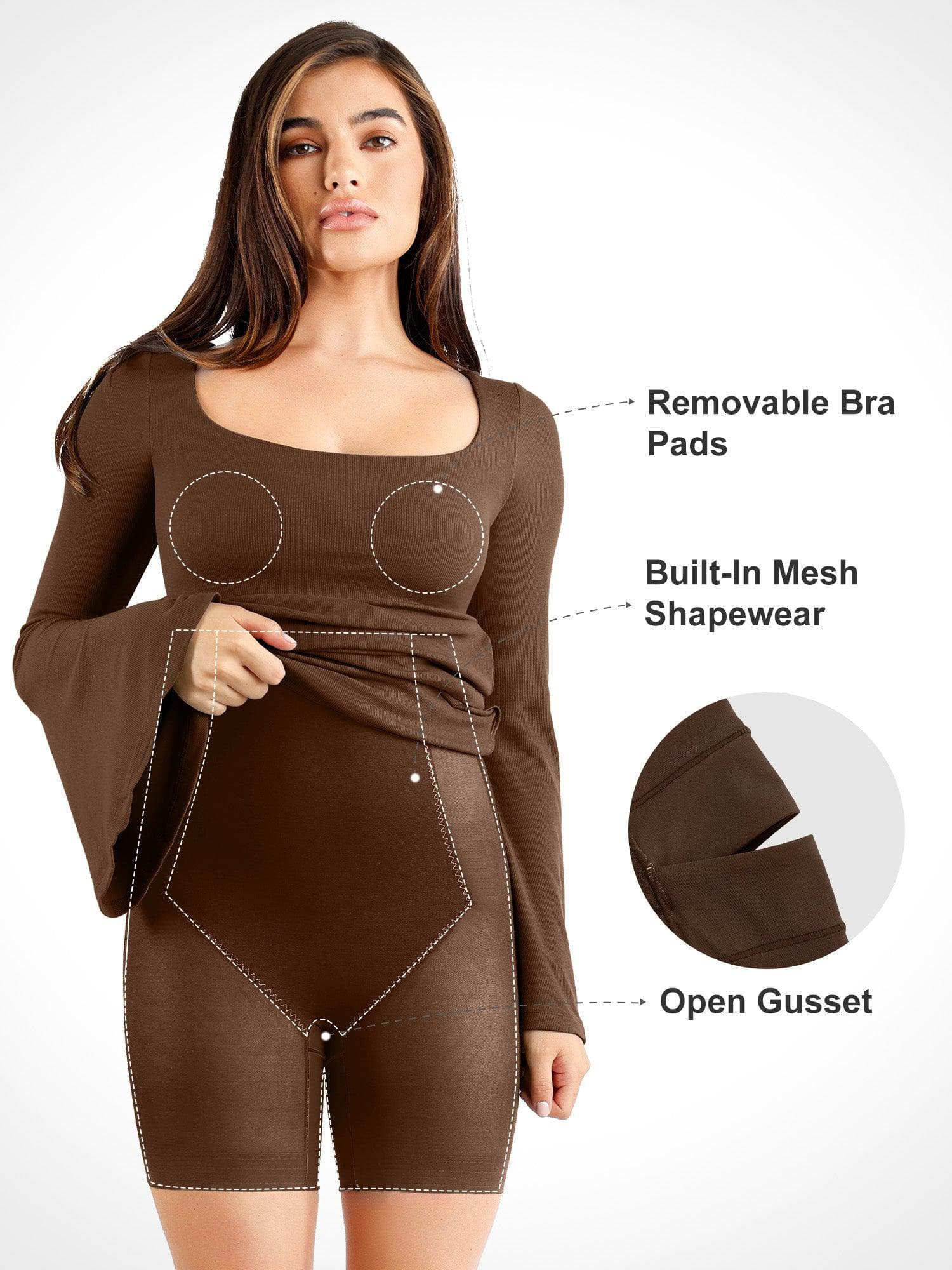 Shapewear Bell Sleeve Square Neck Slimming Midi Dress - Image 2