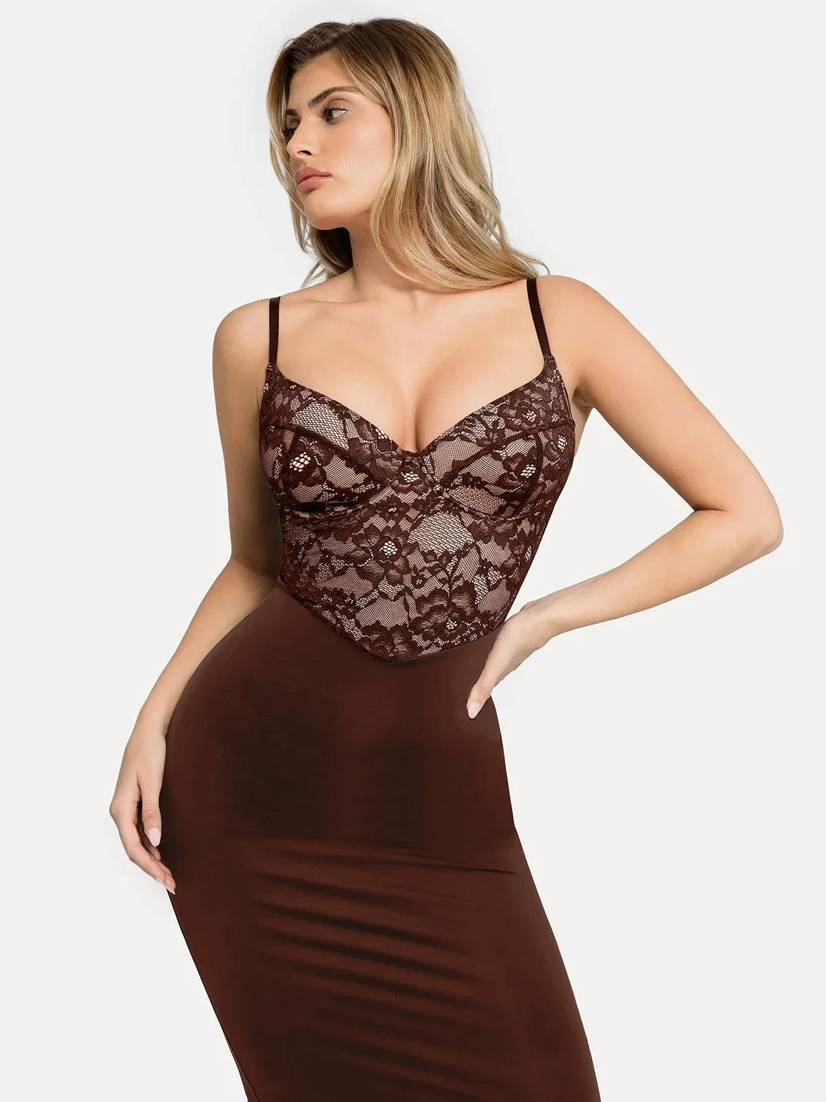 Shapewear Sculpting Lace Corset Midi Slip Dress - Image 22