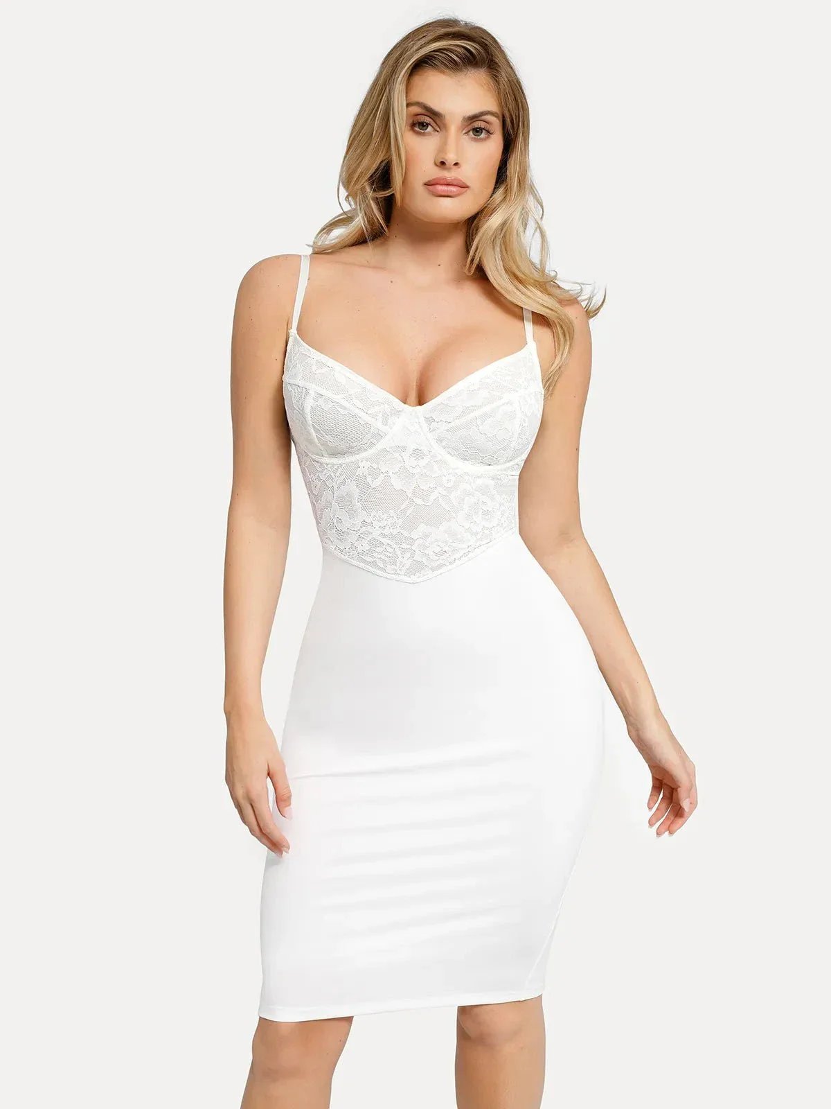 Shapewear Sculpting Lace Corset Midi Slip Dress - Image 5