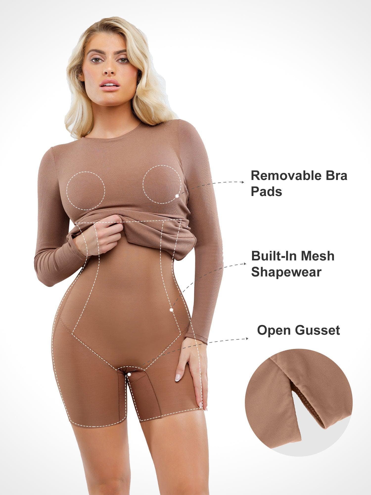 Shapewear Modal Long Sleeve Crew Neck Slimming Midi Dress - Image 7