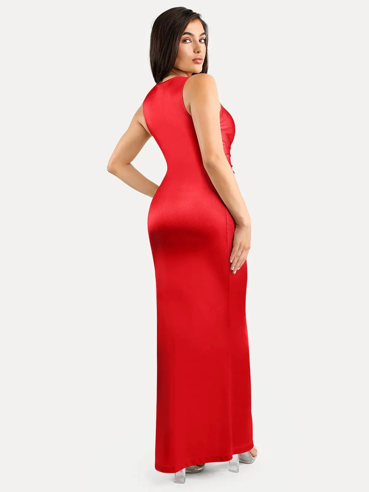 Shapewear Shine Deep V-Neck Bias Twist Hourglass Maxi Dress - Image 11