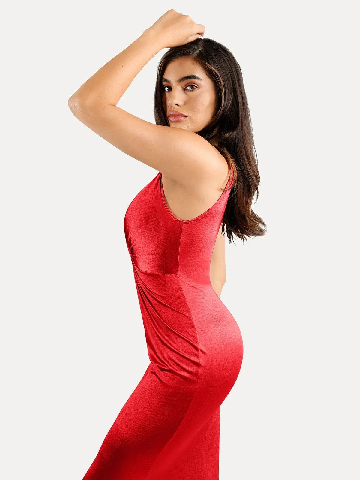 Shapewear Shine Deep V-Neck Bias Twist Hourglass Maxi Dress - Image 13