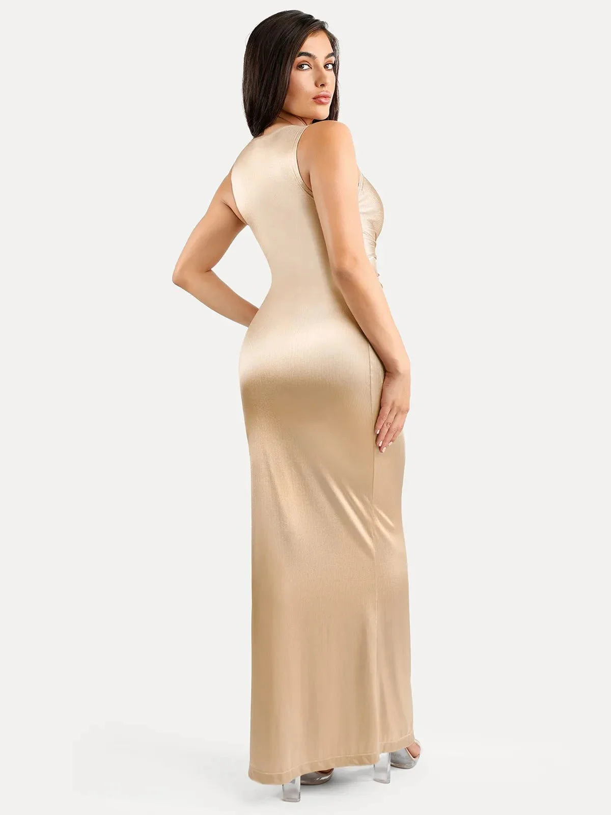 Shapewear Shine Deep V-Neck Bias Twist Hourglass Maxi Dress - Image 4