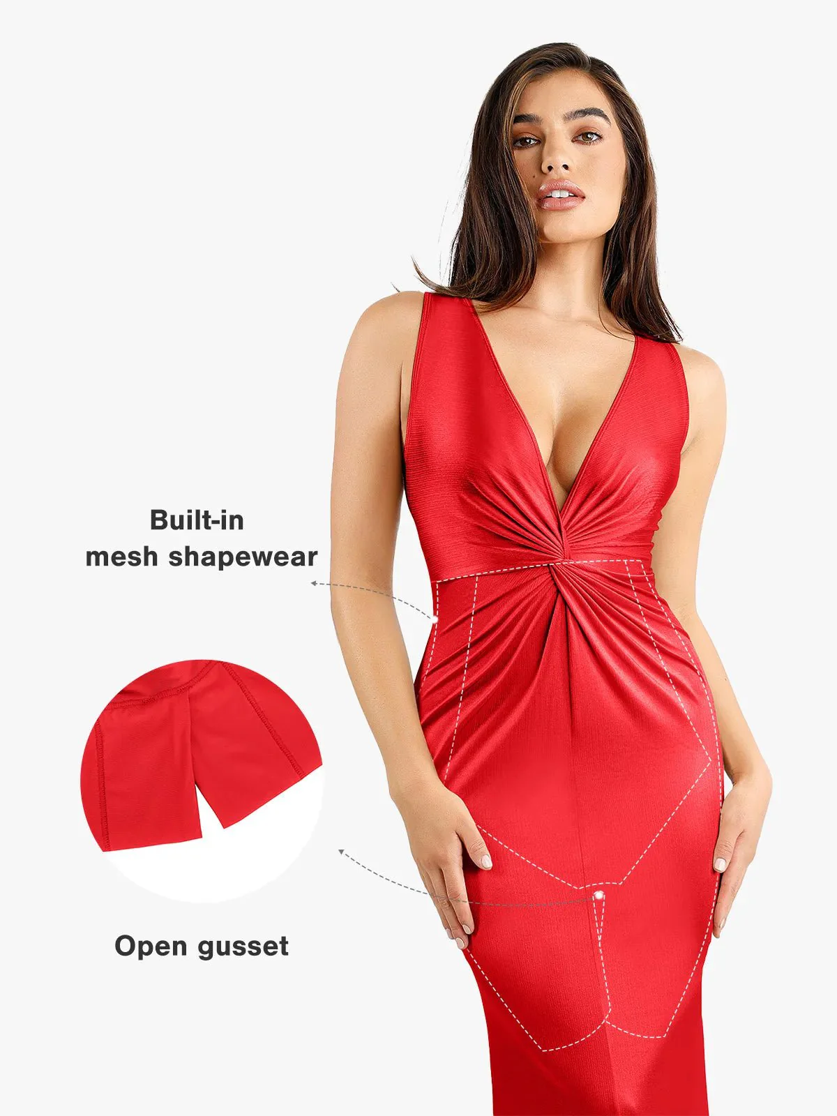 Shapewear Shine Deep V-Neck Bias Twist Hourglass Maxi Dress - Image 9