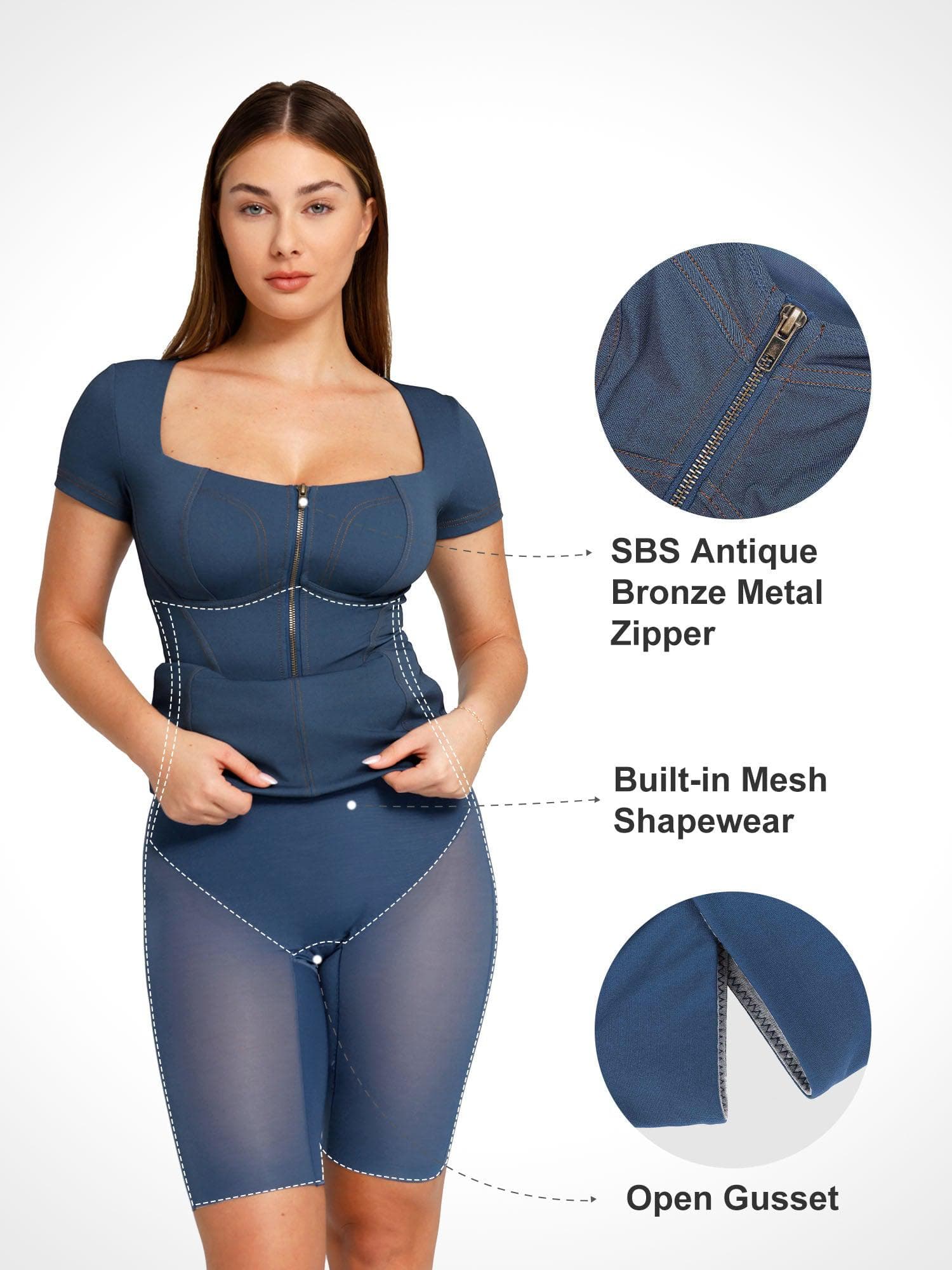 Shapewear Denim Square Neck Tummy Control Midi Dress - Image 16