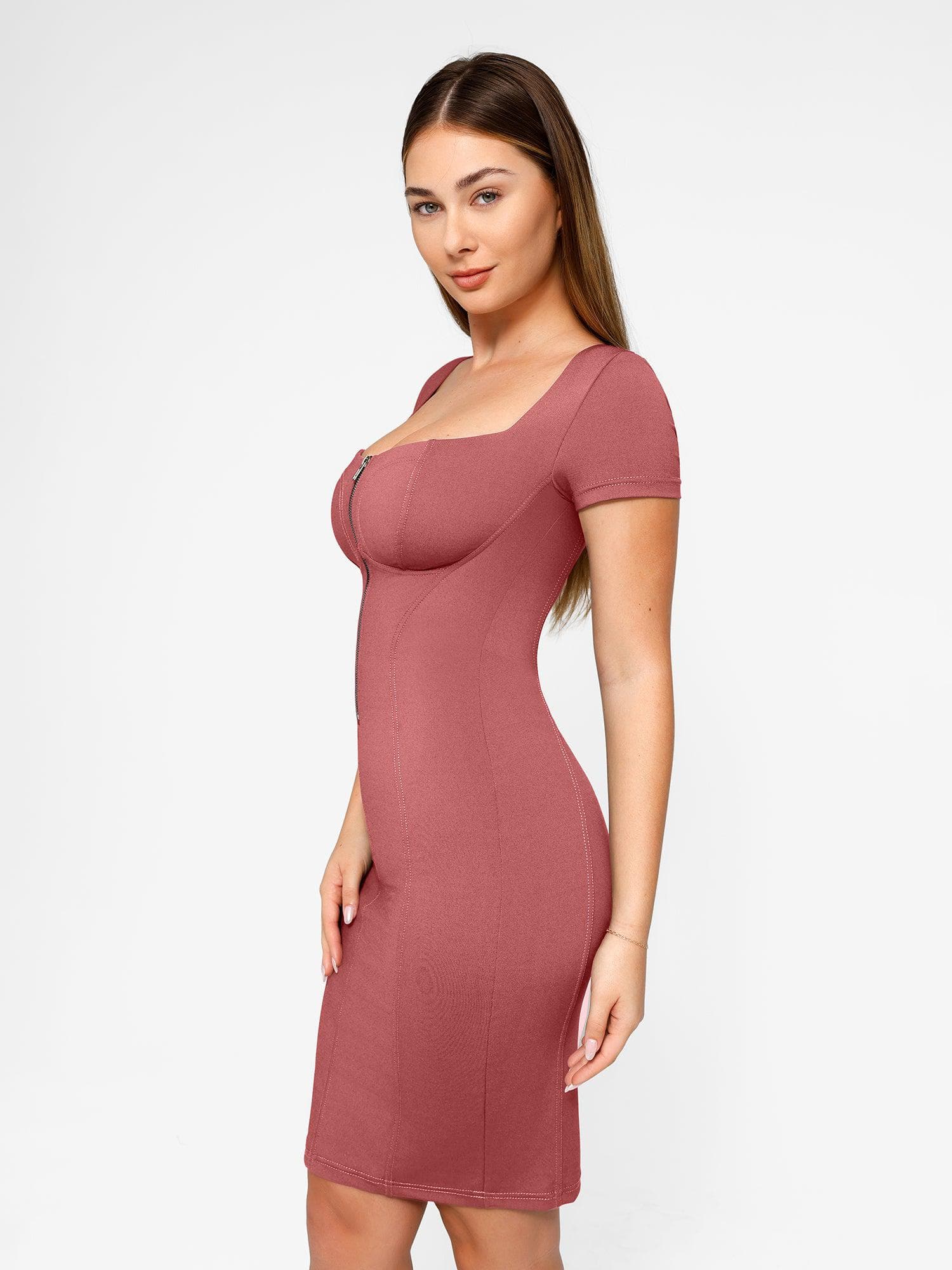 Shapewear Denim Square Neck Tummy Control Midi Dress - Image 3