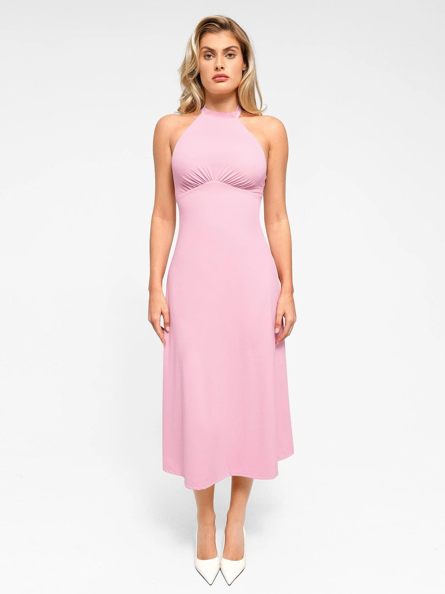 Shapewear Sculpting Backless Halter A-Line Midi Dress - Image 3