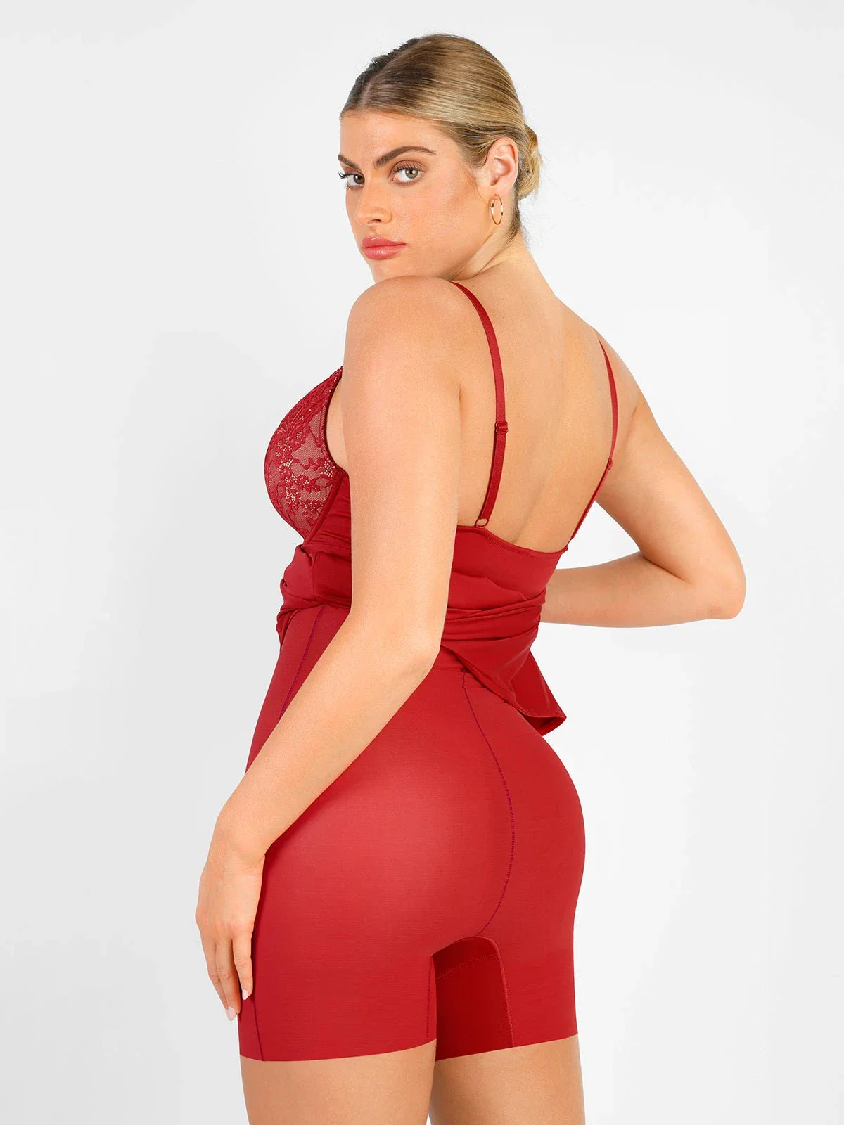 Shapewear Lace V Neck Side Slit Slimming Maxi Slip Dress - Image 19