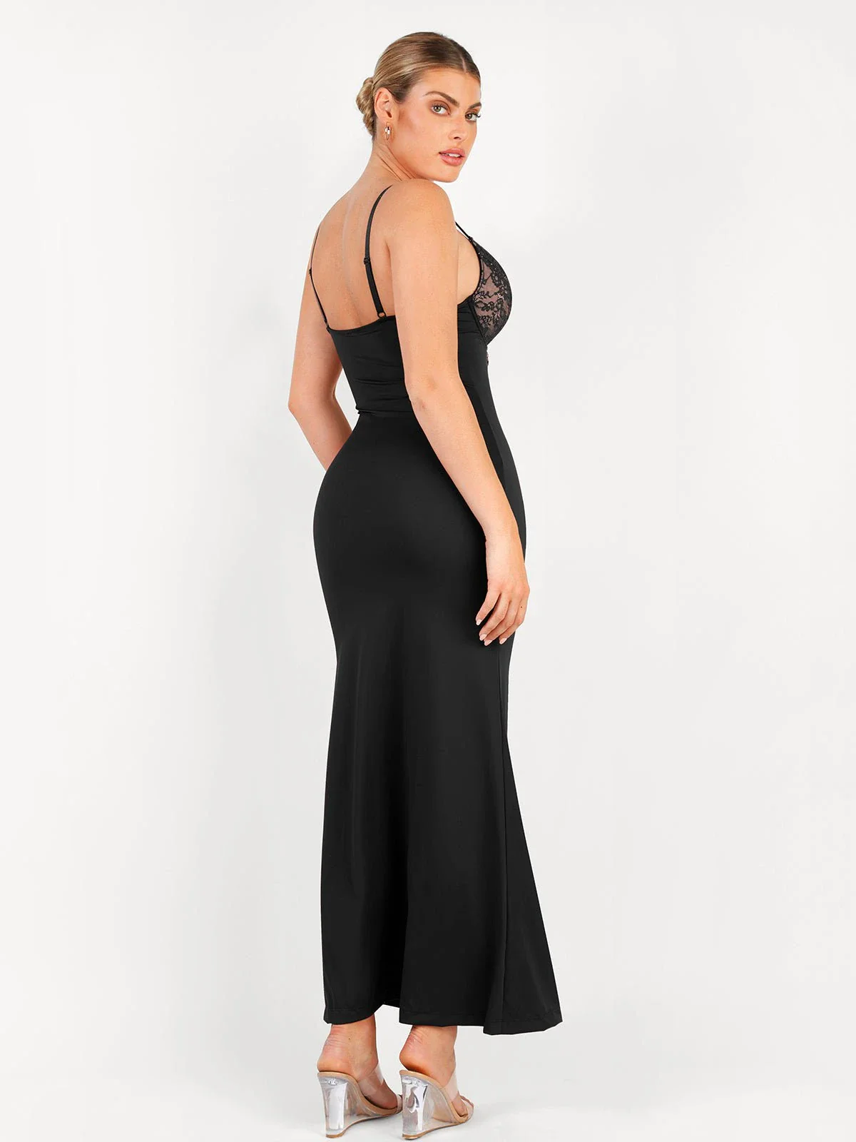 Shapewear Lace V Neck Side Slit Slimming Maxi Slip Dress - Image 23