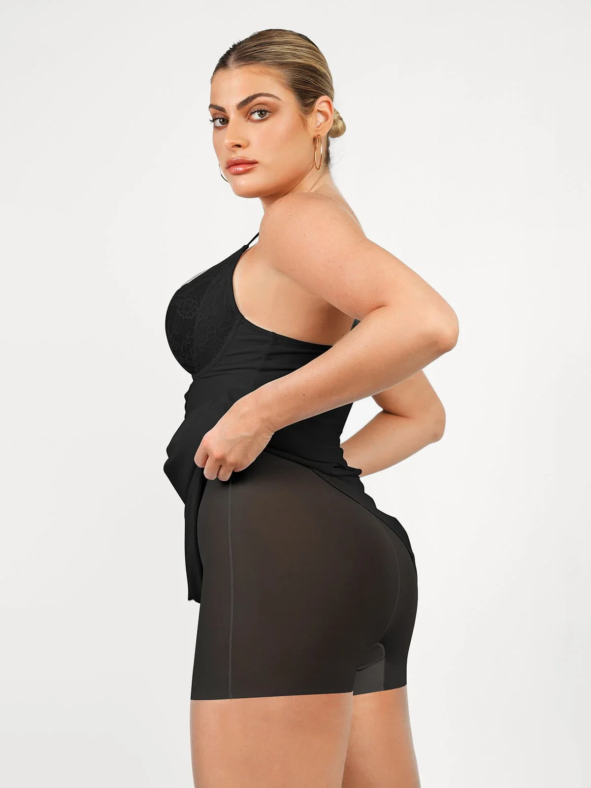 Shapewear Lace V Neck Side Slit Slimming Maxi Slip Dress - Image 26