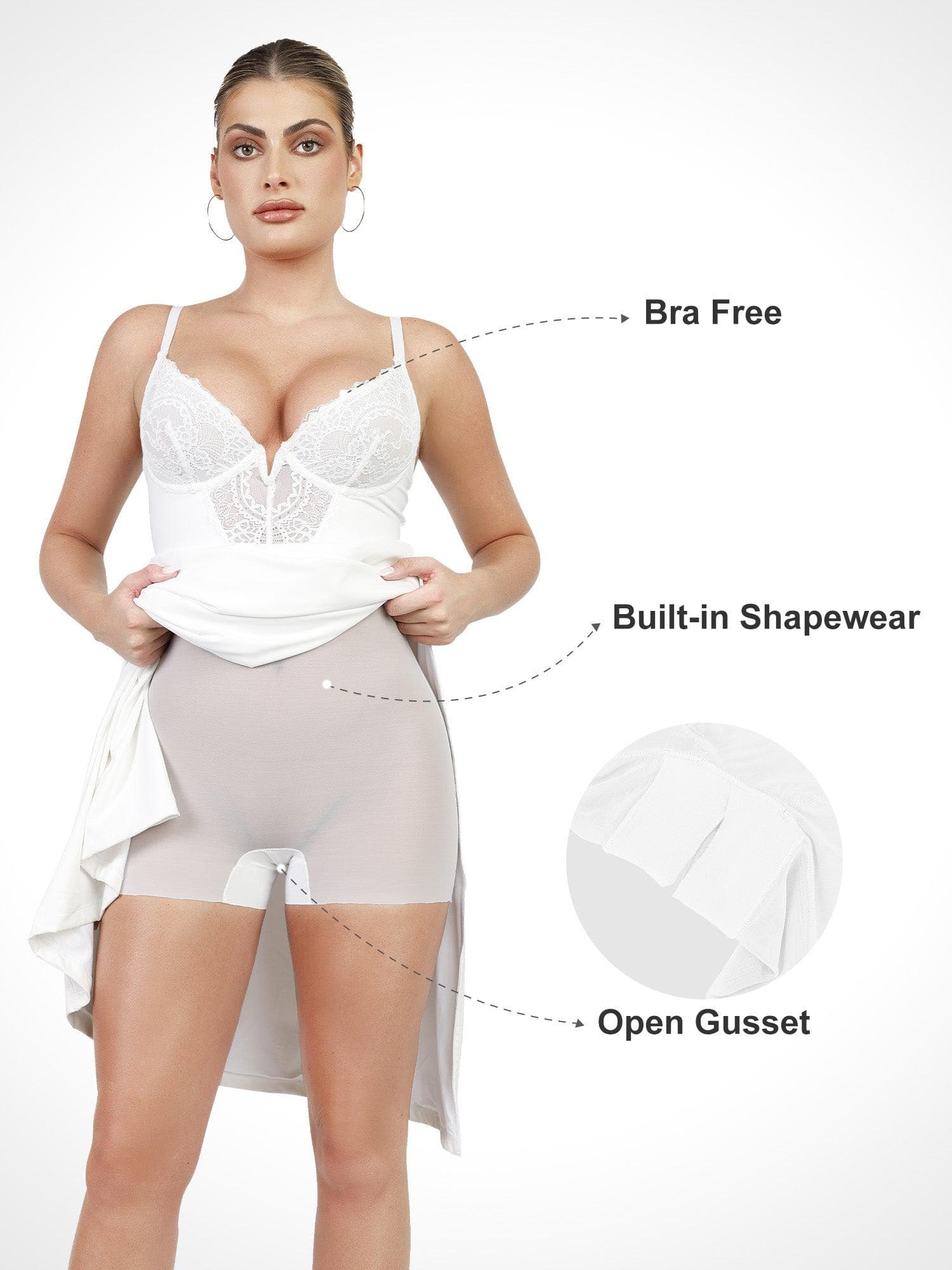 Shapewear Lace V Neck Side Slit Slimming Maxi Slip Dress - Image 3