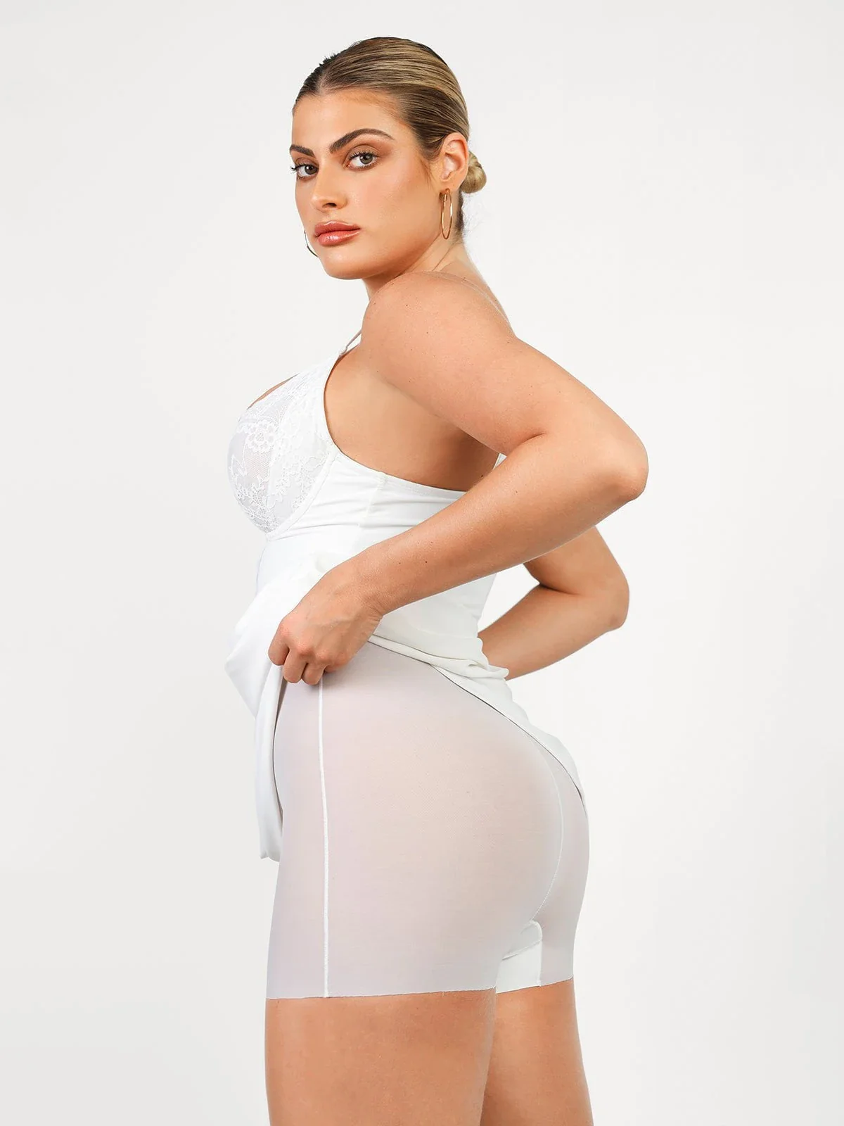 Shapewear Lace V Neck Side Slit Slimming Maxi Slip Dress - Image 8