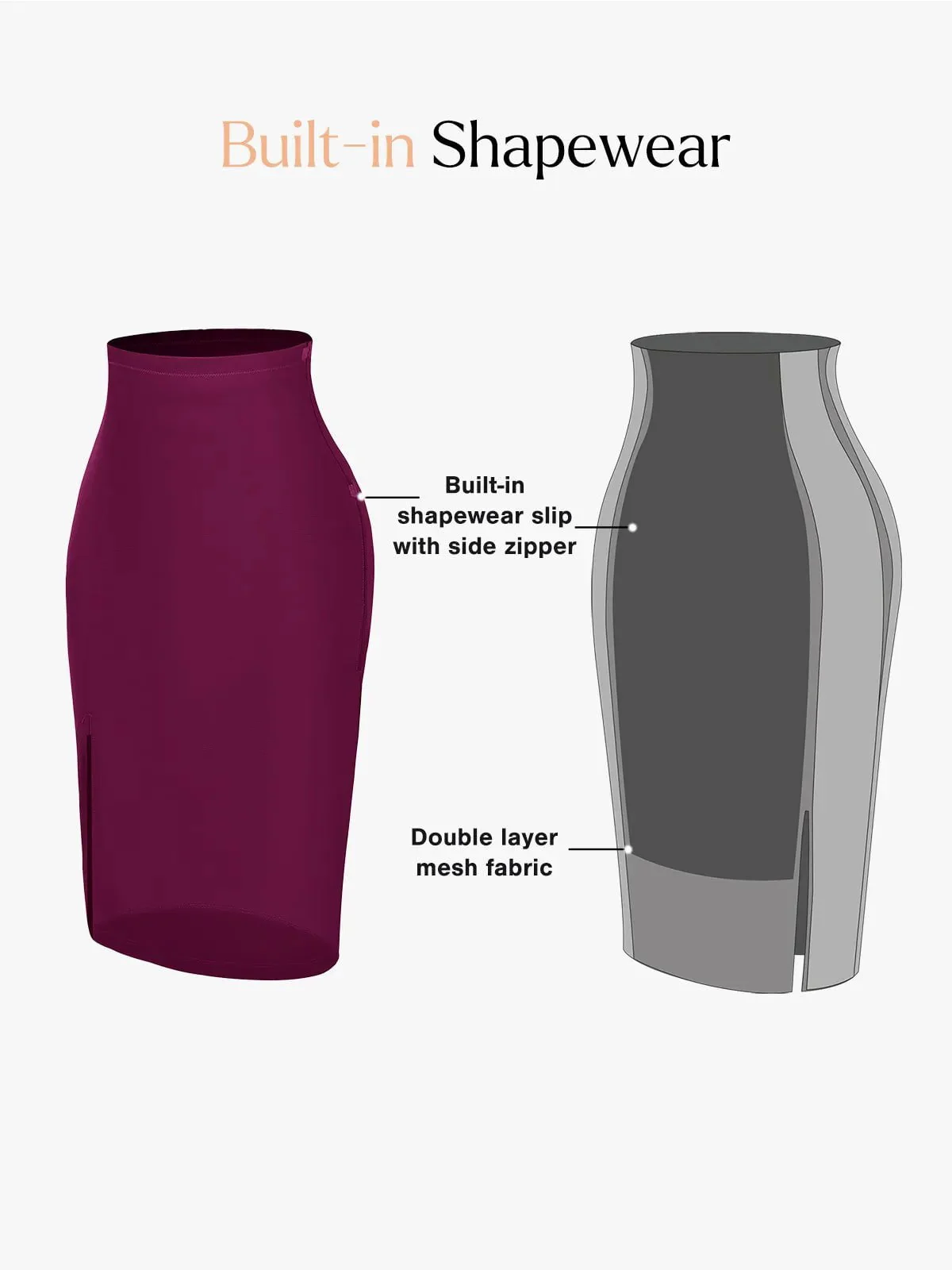 Shapewear Sculpting Faux Leather Front Slit Midi Skirt - Image 19