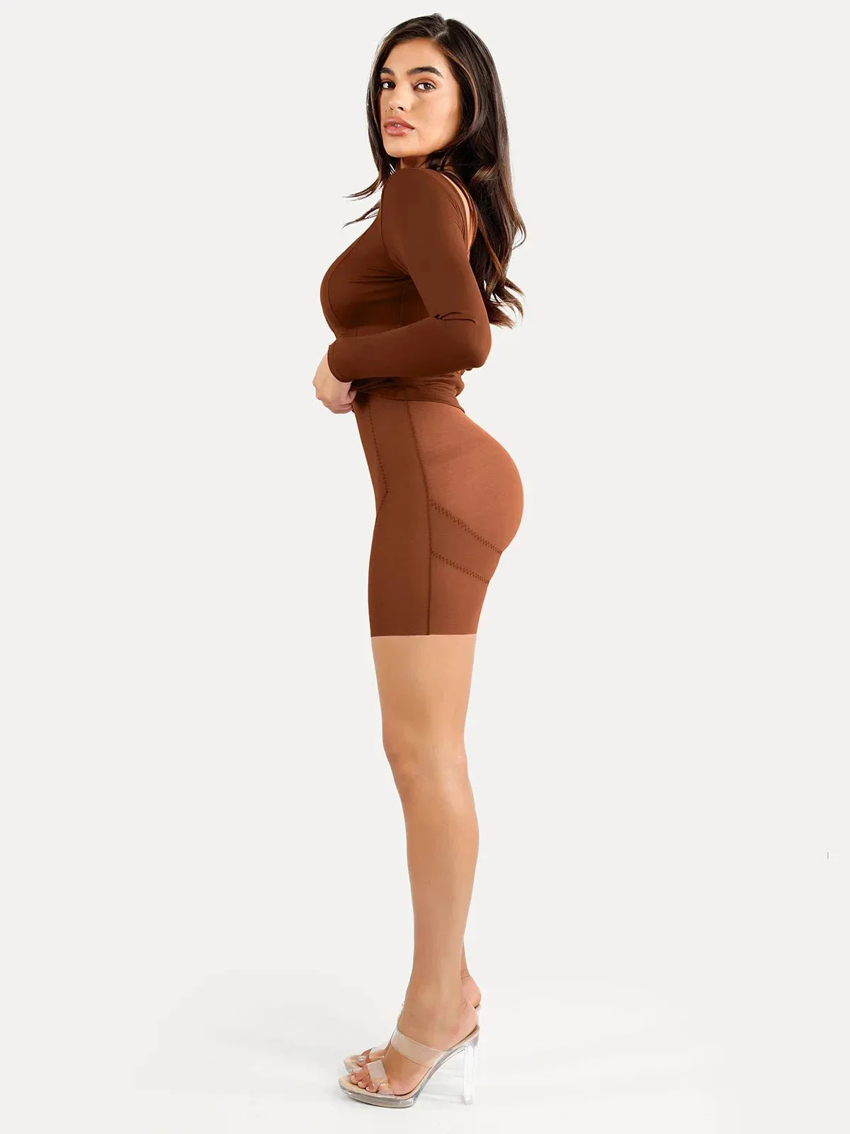 Shapewear Long Sleeve Boat Neck Sculpting Midi Dress - Image 12